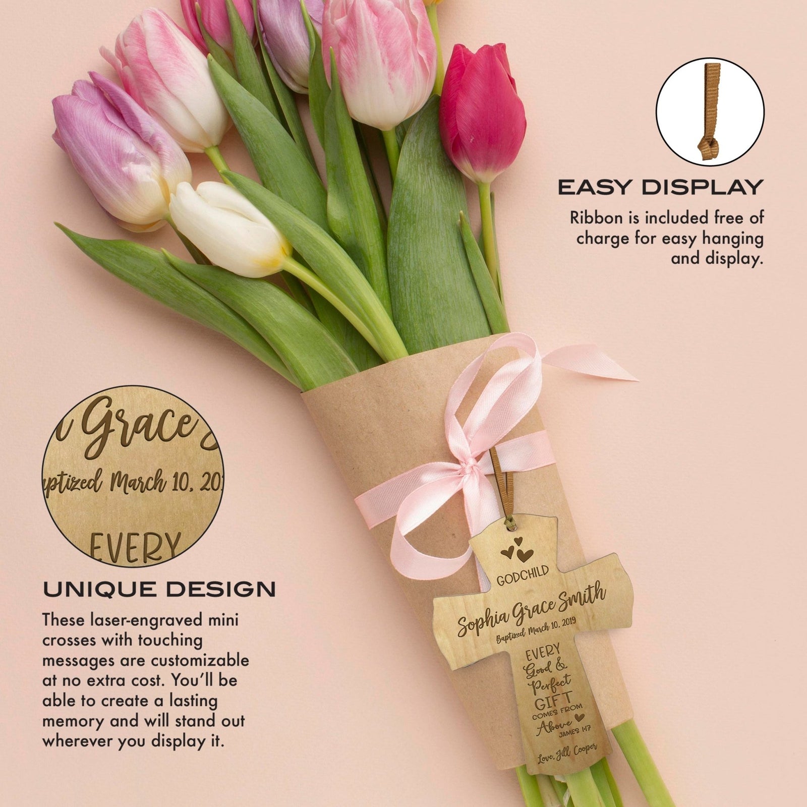 Personalized Godchild Baptism Cross for Boys Girls Good & Perfect - LifeSong Milestones