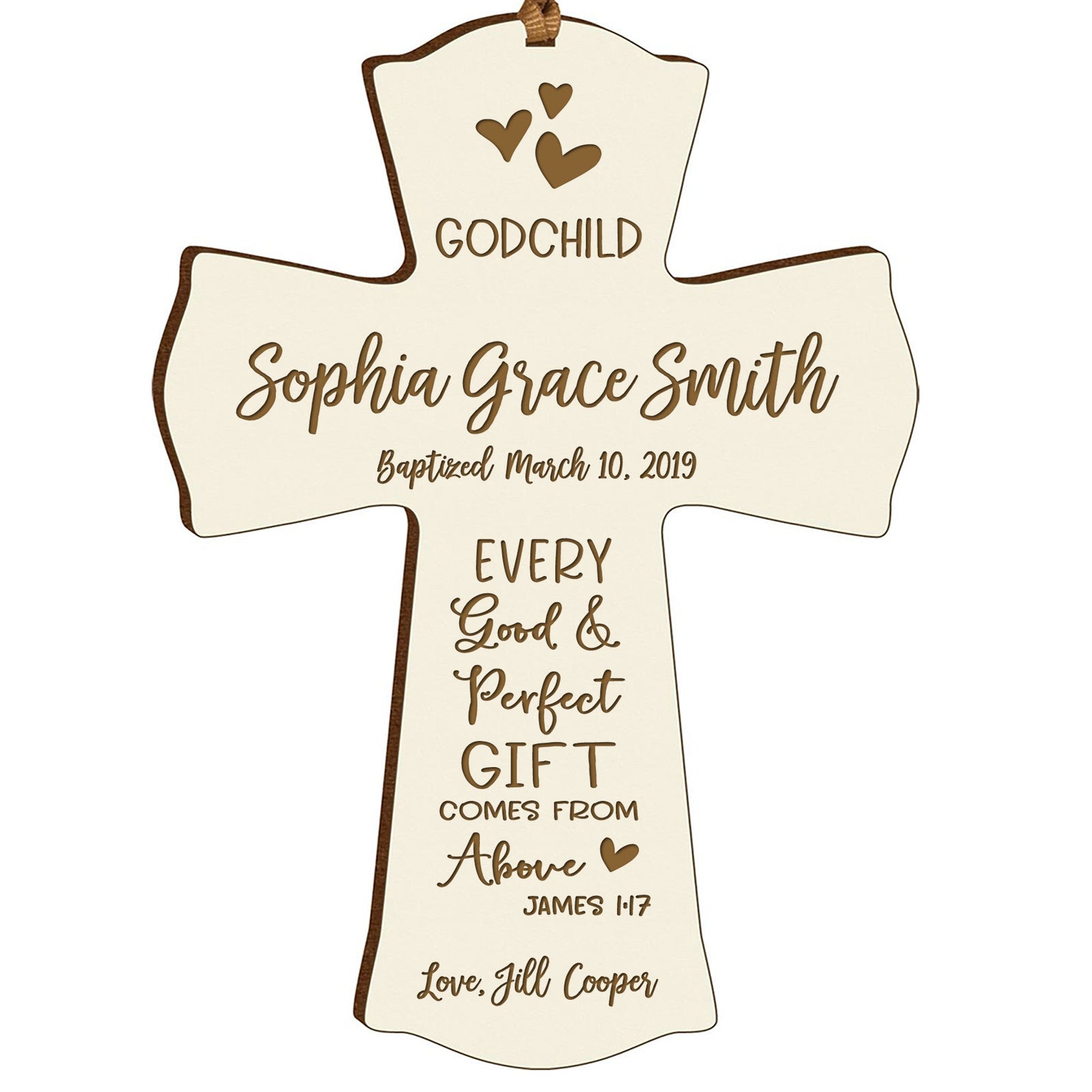 Personalized Godchild Baptism Cross for Boys Girls Good & Perfect - LifeSong Milestones