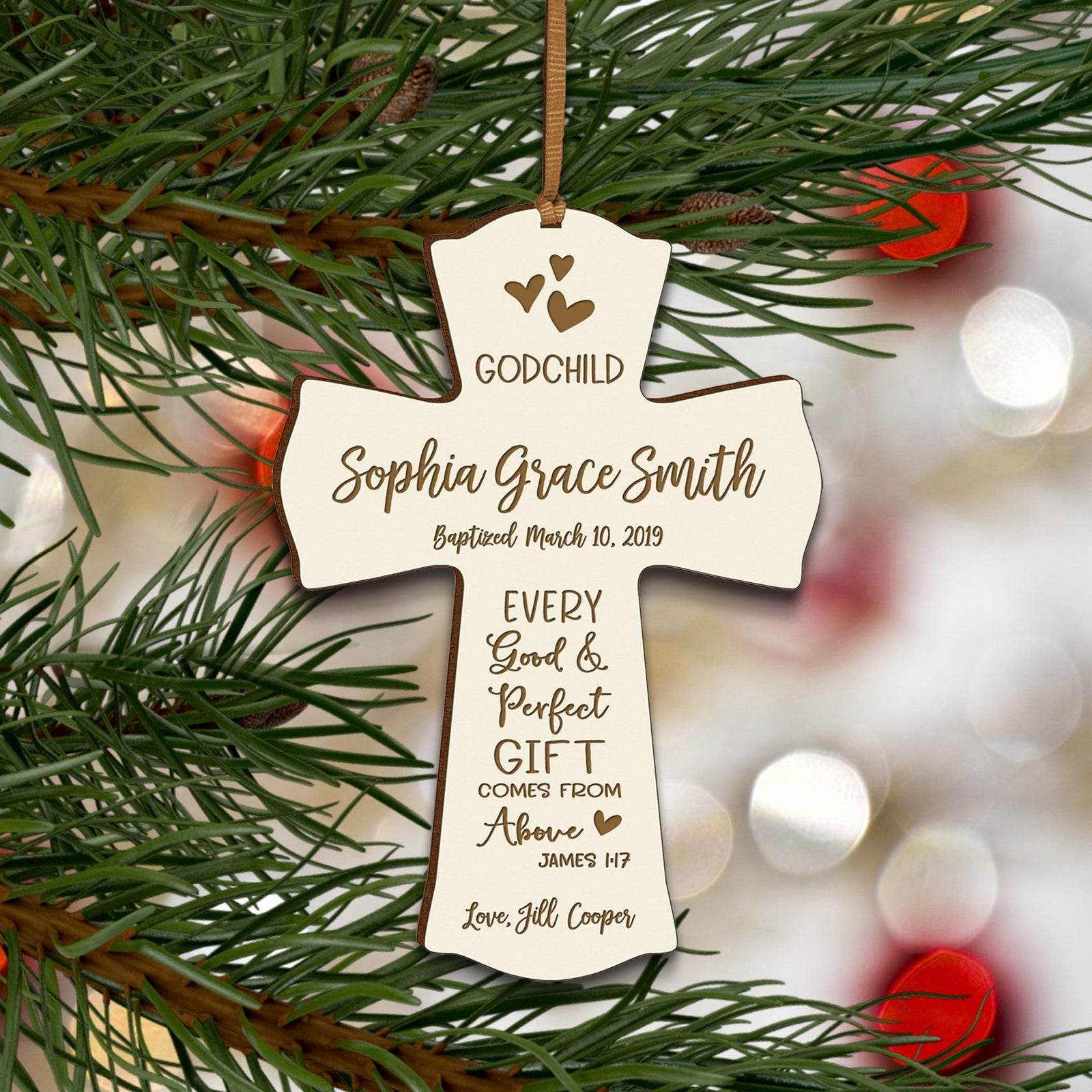 Personalized Godchild Baptism Cross for Boys Girls Good & Perfect - LifeSong Milestones