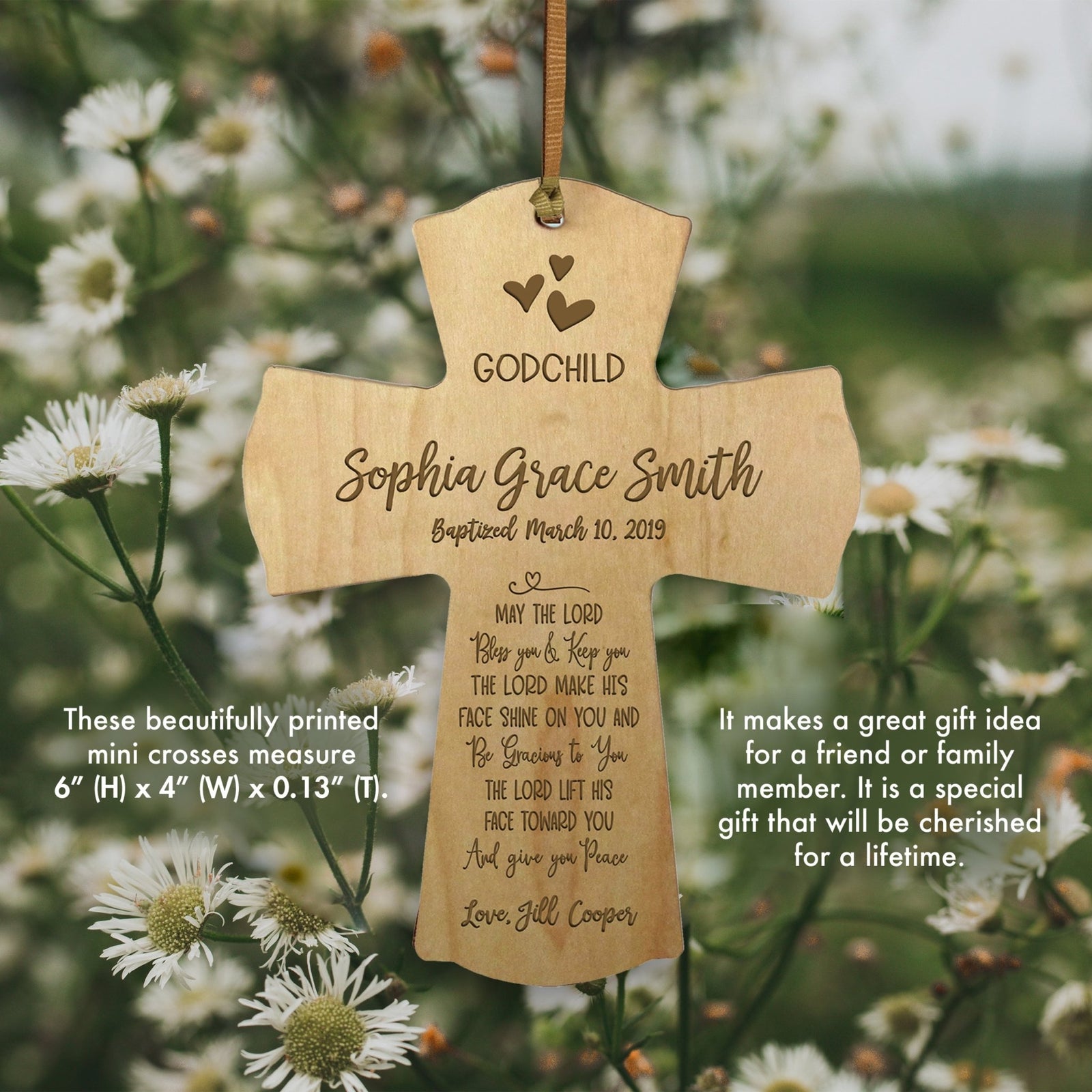 Personalized Godchild Baptism Cross for Boys Girls May The Lord - LifeSong Milestones