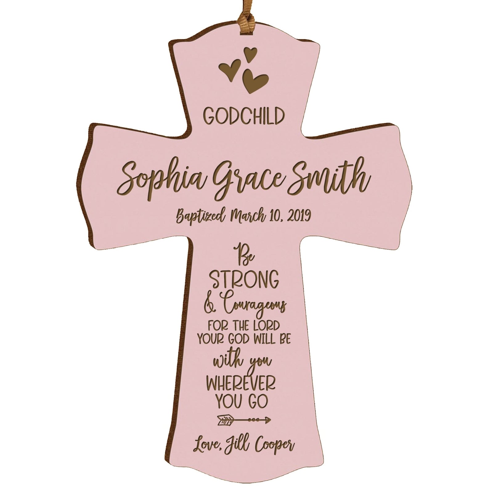 Personalized Godchild Baptism Cross for Boys Girls Strong & Courageous - LifeSong Milestones