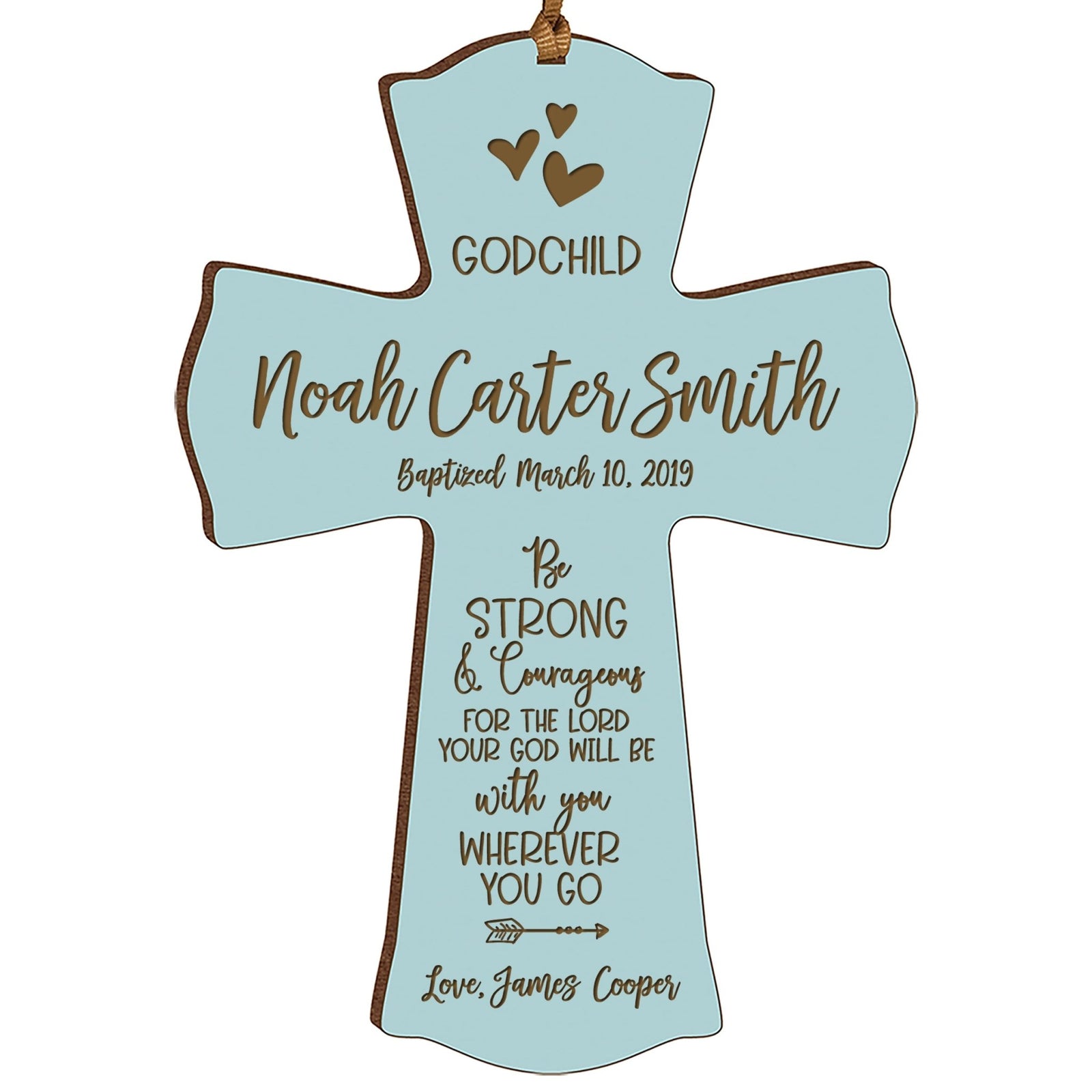 Personalized Godchild Baptism Cross for Boys Girls Strong & Courageous - LifeSong Milestones