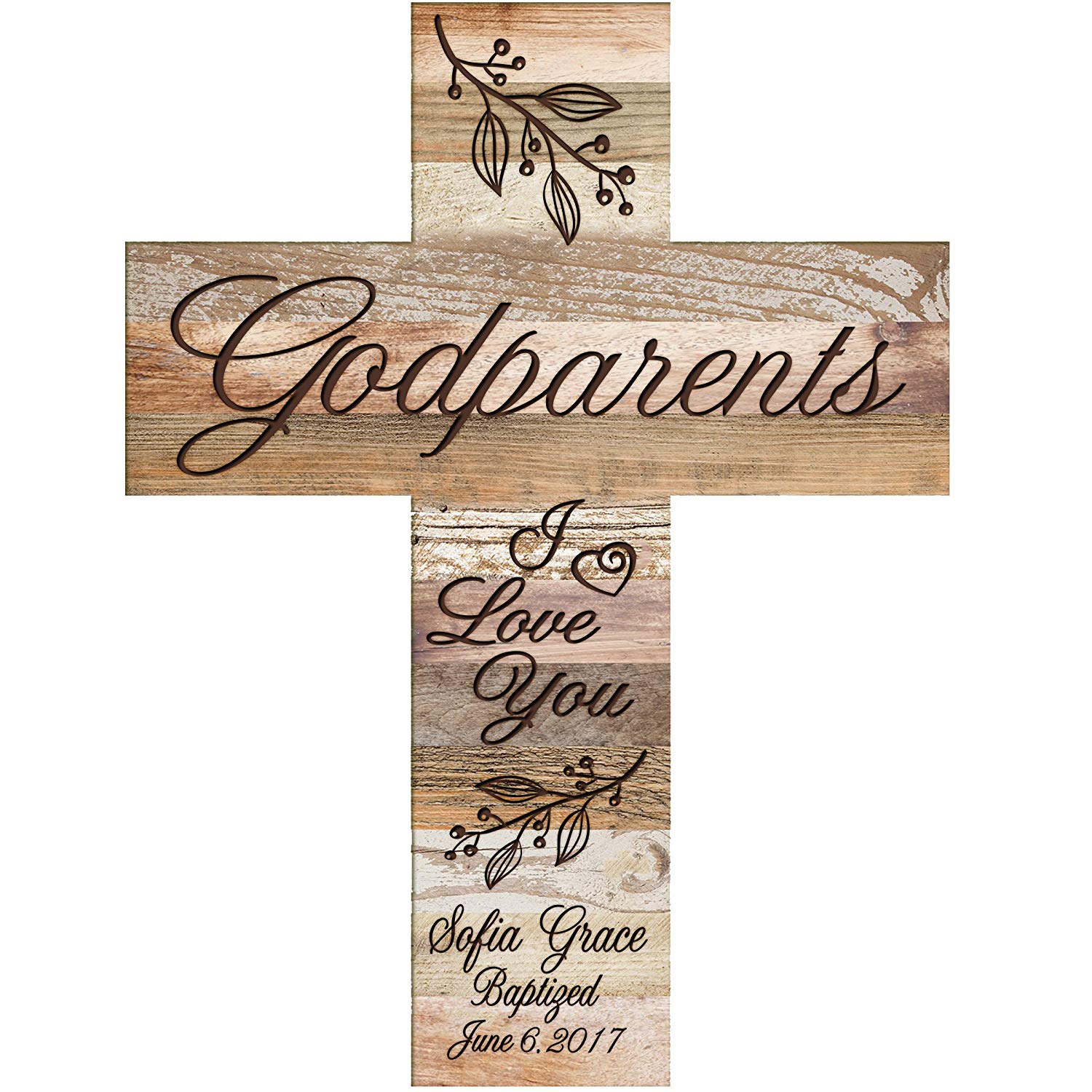 Personalized Godparents Gift Wall Cross - Light And Dark Distressed - LifeSong Milestones