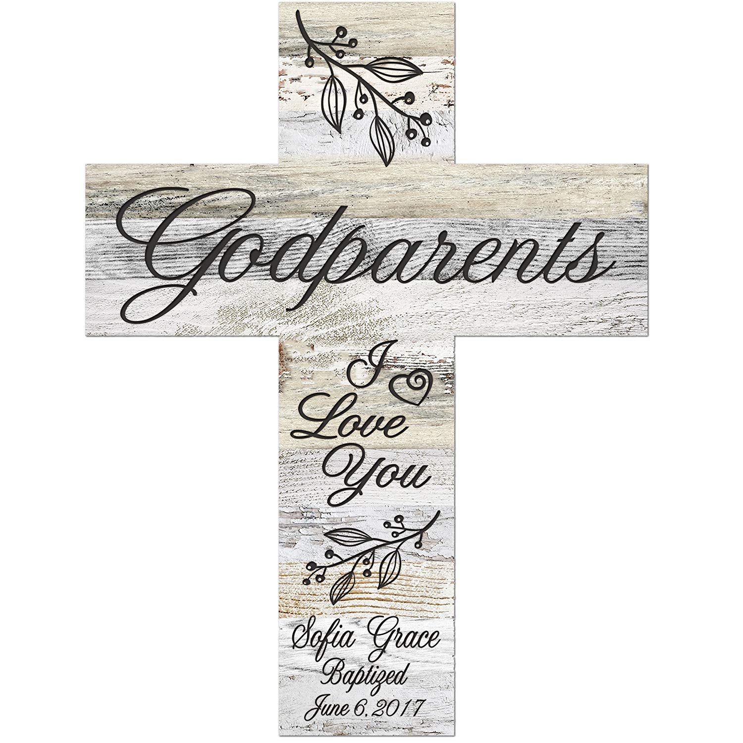 Personalized Godparents Gift Wall Cross - Light And Dark Distressed - LifeSong Milestones