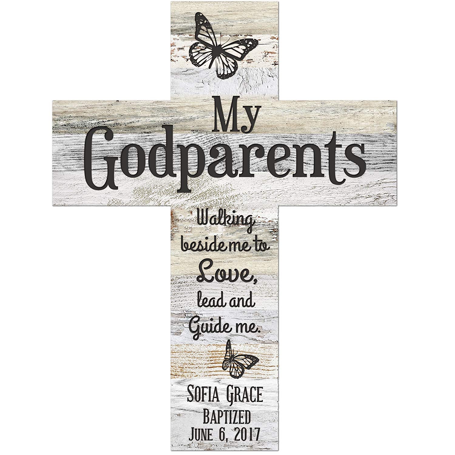 Personalized Godparents Gift Wall Cross - Light And Dark Distressed - LifeSong Milestones