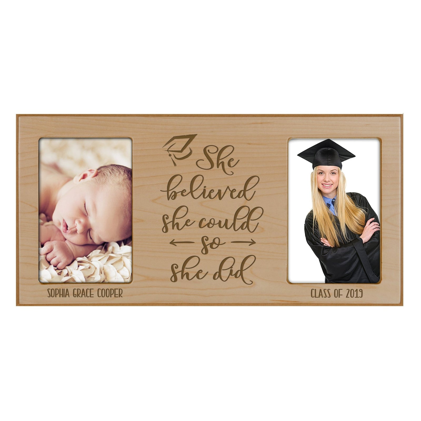 Personalized Graduation Double Photo Frame - She Believed - LifeSong Milestones