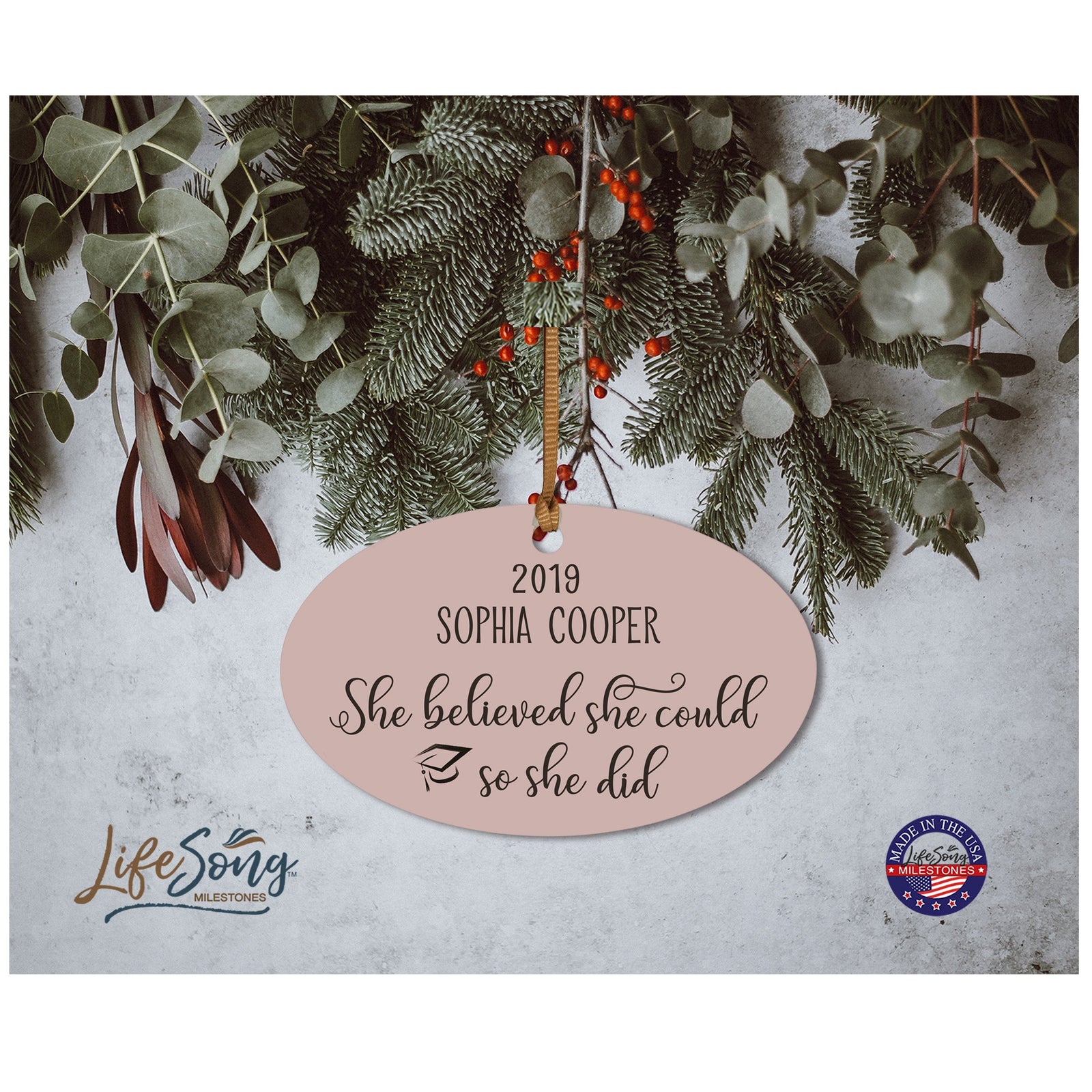 Personalized Graduation Ornament Gift for Graduate - She Believed - LifeSong Milestones
