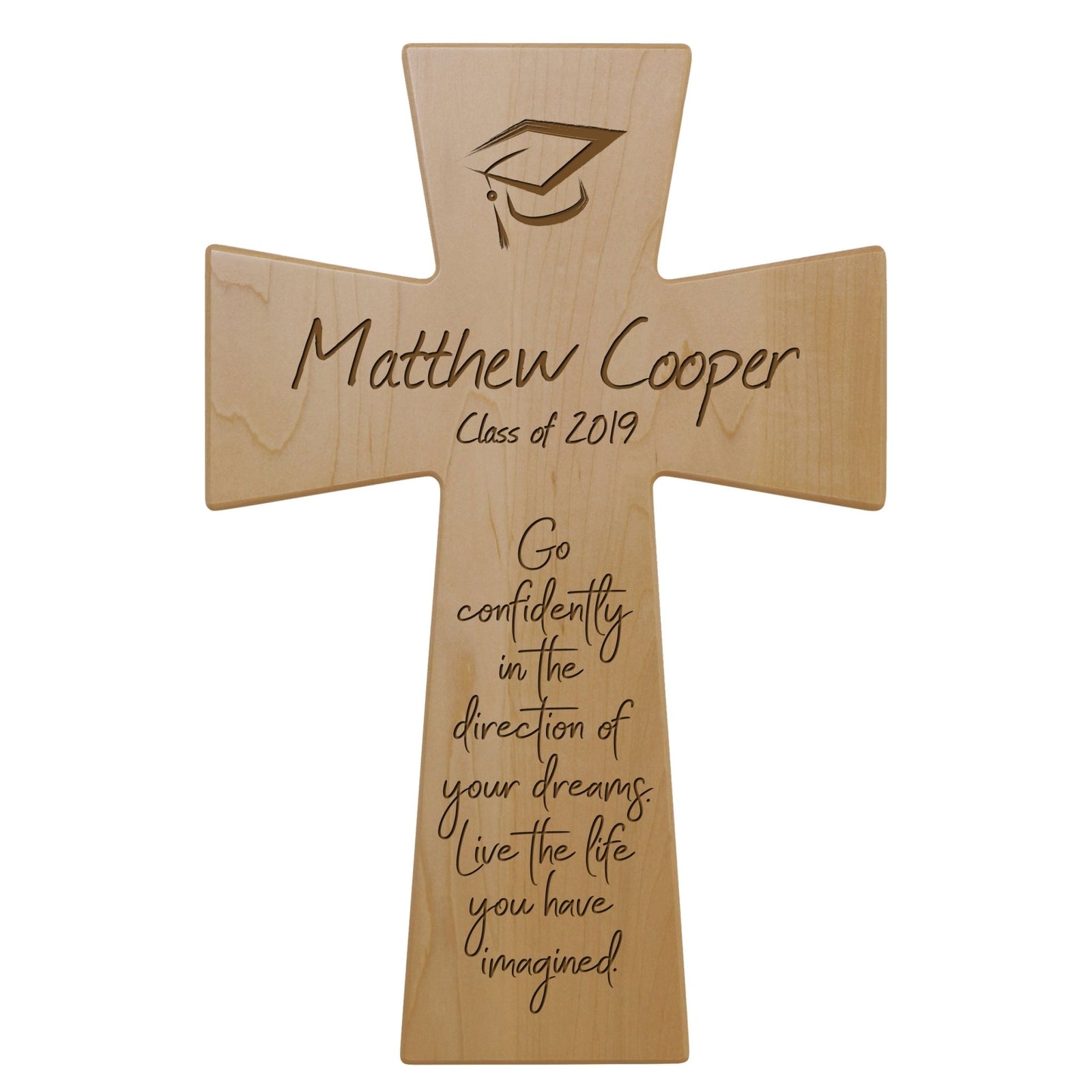 Personalized Graduation Wooden Wall Cross Gift - Go Confidently - LifeSong Milestones