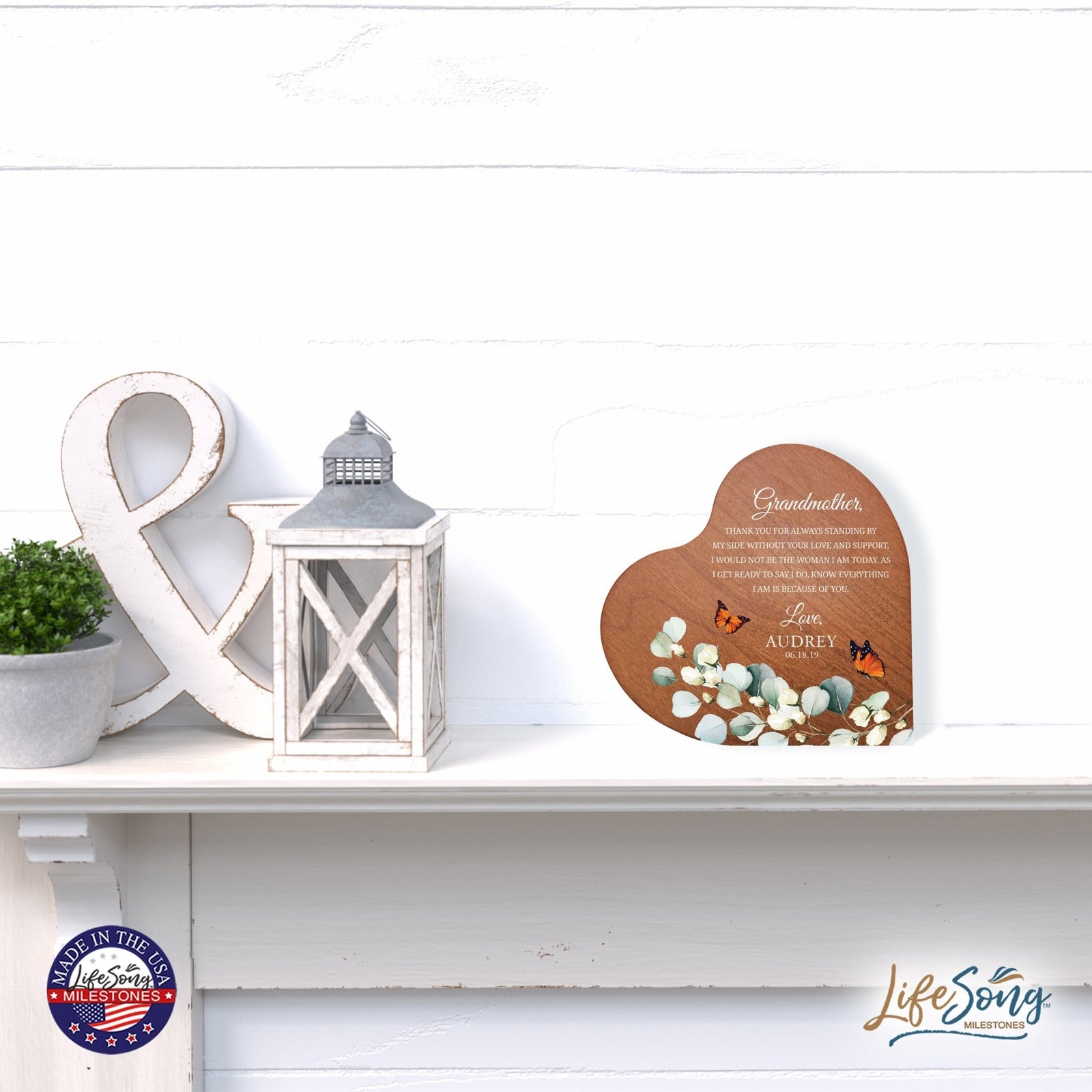 Personalized Grandmother’s Love Heart Block 5in with Inspirational verse - Grandmother Thank You - LifeSong Milestones