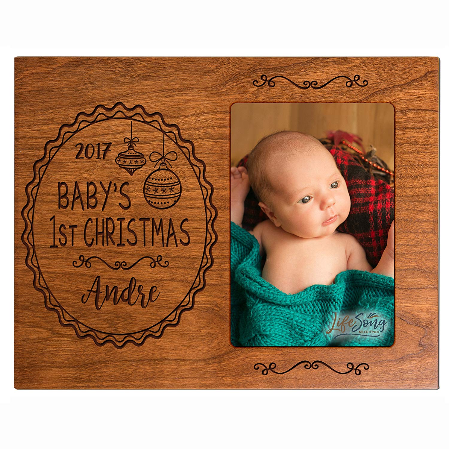 Personalized Home Christmas Ornament Design Photo Frame Holds 4x6 Photograph - LifeSong Milestones