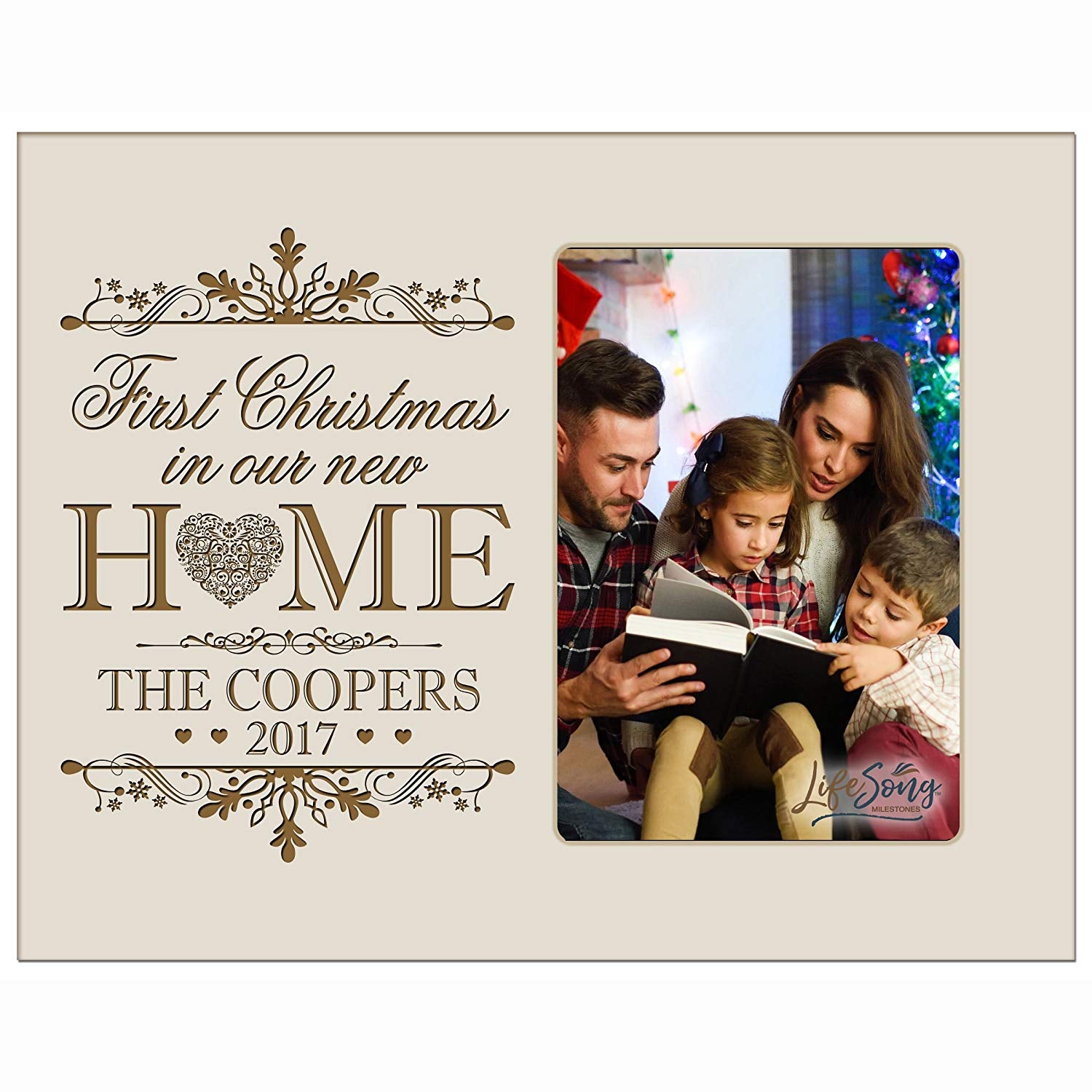 Personalized Home Christmas photo frame holds 4x6 photograph In Our New Home - LifeSong Milestones
