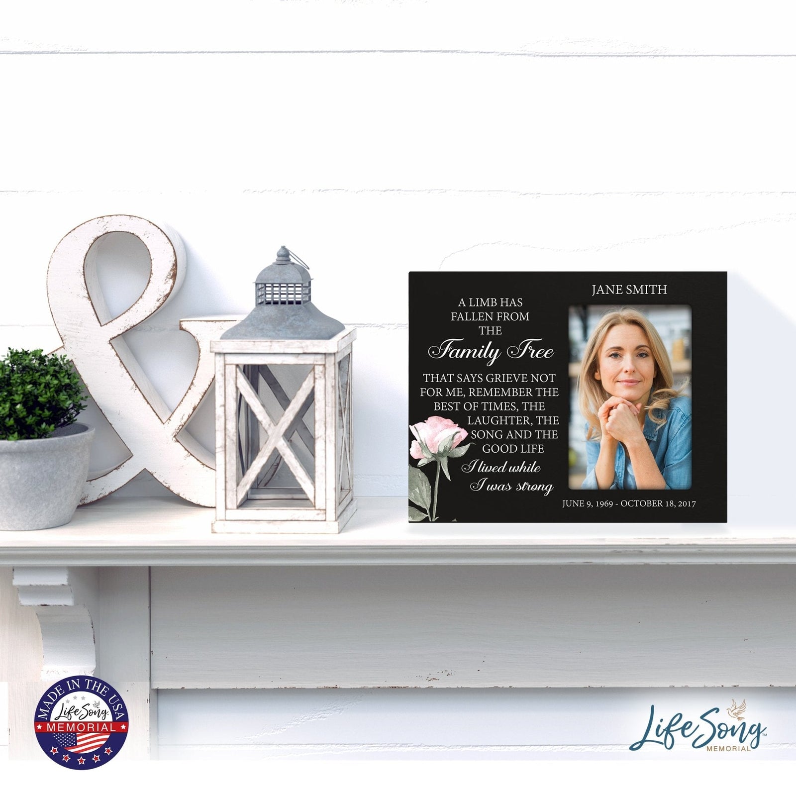 Personalized Horizontal 8x10 Wooden Memorial Picture Frame Holds 4x6 Photo - A Limb Has Fallen (Black) - LifeSong Milestones