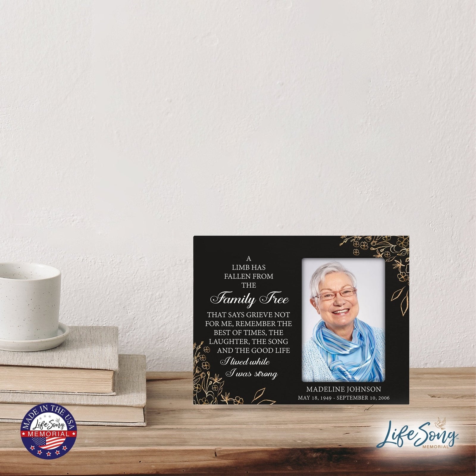 Personalized Horizontal 8x10 Wooden Memorial Picture Frame Holds 4x6 Photo - A Limb Has Fallen (Black) - LifeSong Milestones