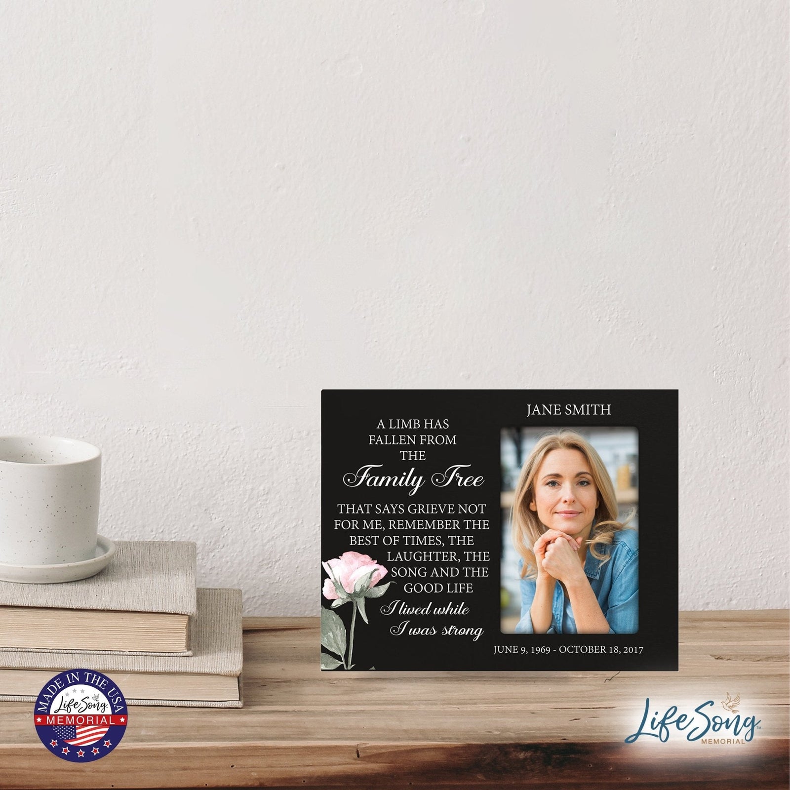 Personalized Horizontal 8x10 Wooden Memorial Picture Frame Holds 4x6 Photo - A Limb Has Fallen (Black) - LifeSong Milestones
