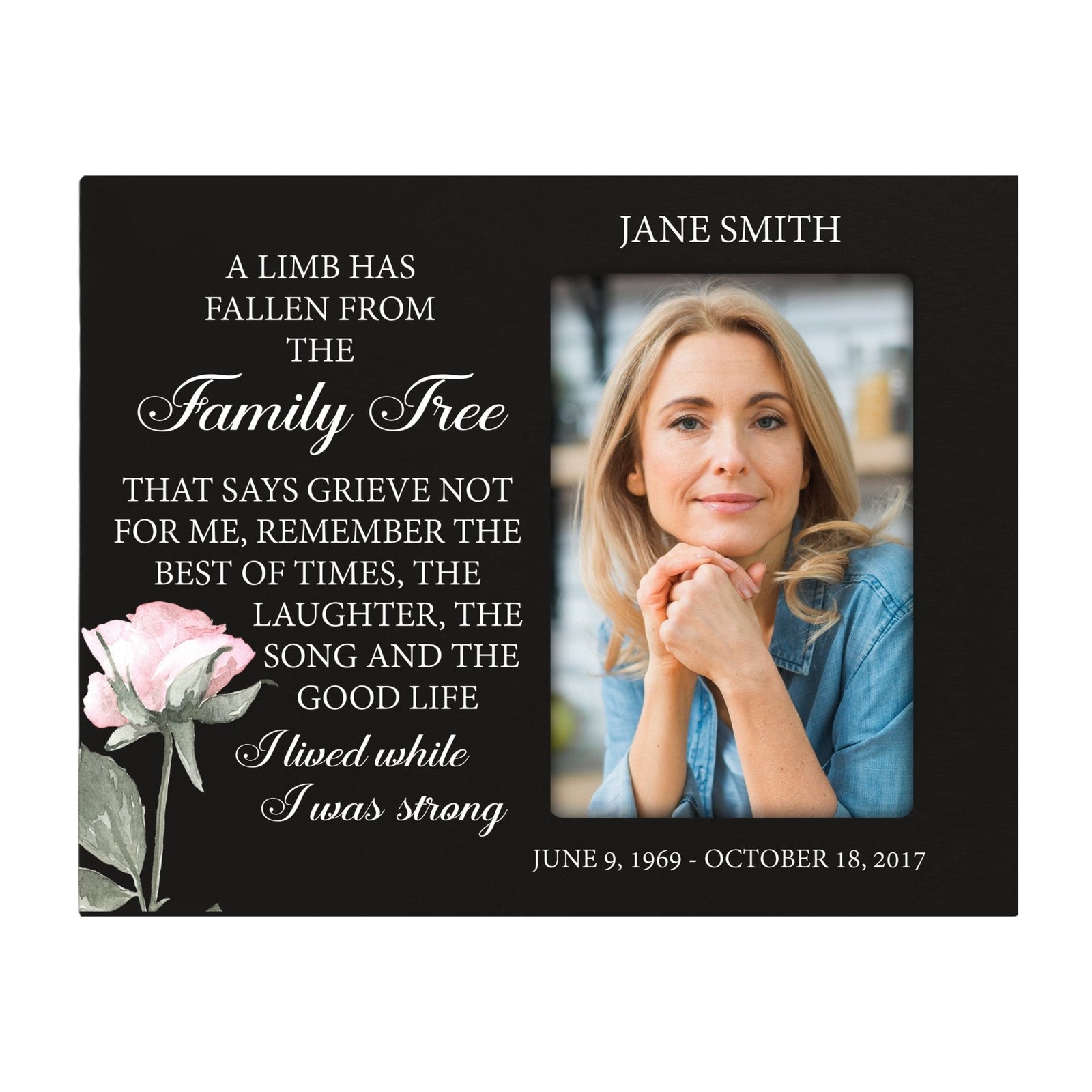 Personalized Horizontal 8x10 Wooden Memorial Picture Frame Holds 4x6 Photo - A Limb Has Fallen (Black) - LifeSong Milestones