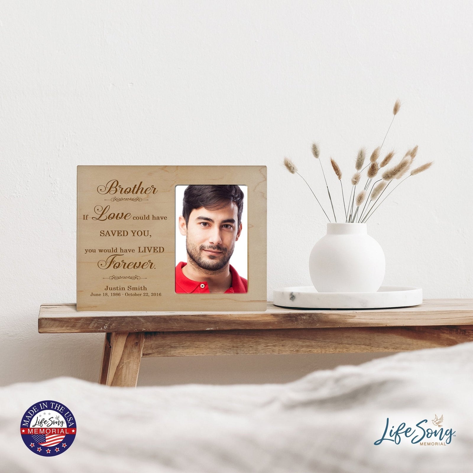 Personalized Horizontal 8x10 Wooden Memorial Picture Frame Holds 4x6 Photo - Brother, If Love Could - LifeSong Milestones