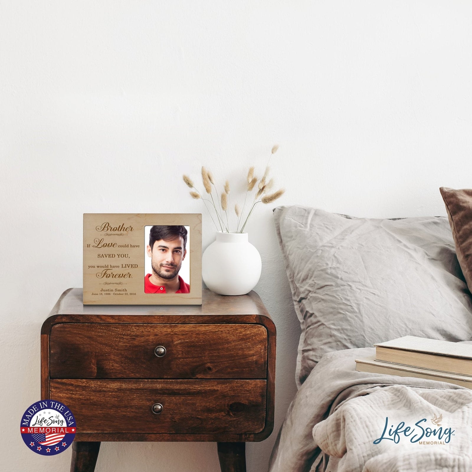 Personalized Horizontal 8x10 Wooden Memorial Picture Frame Holds 4x6 Photo - Brother, If Love Could - LifeSong Milestones