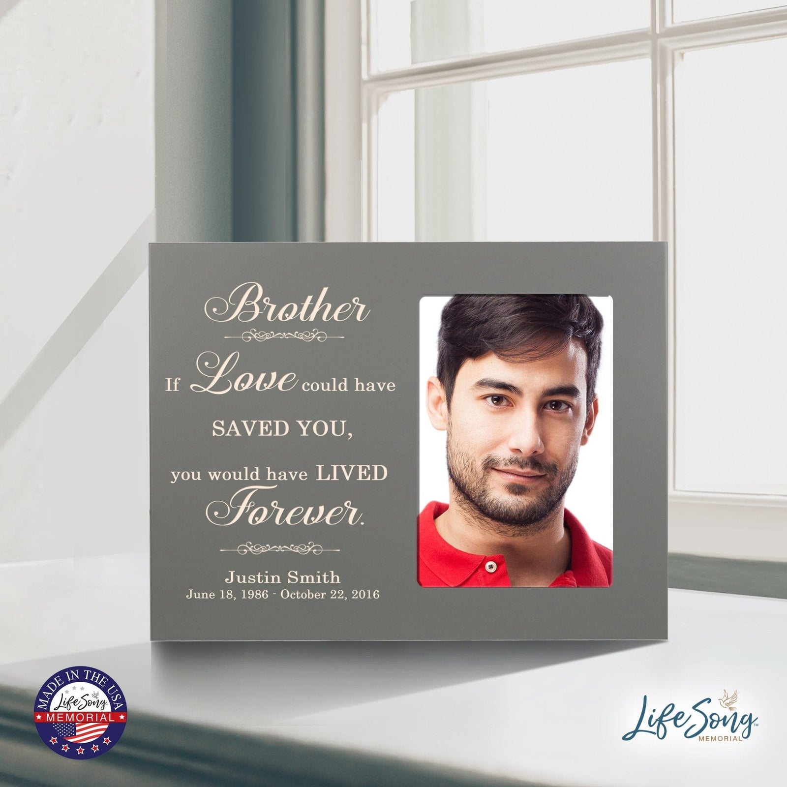 Personalized Horizontal 8x10 Wooden Memorial Picture Frame Holds 4x6 Photo - Brother, If Love Could - LifeSong Milestones