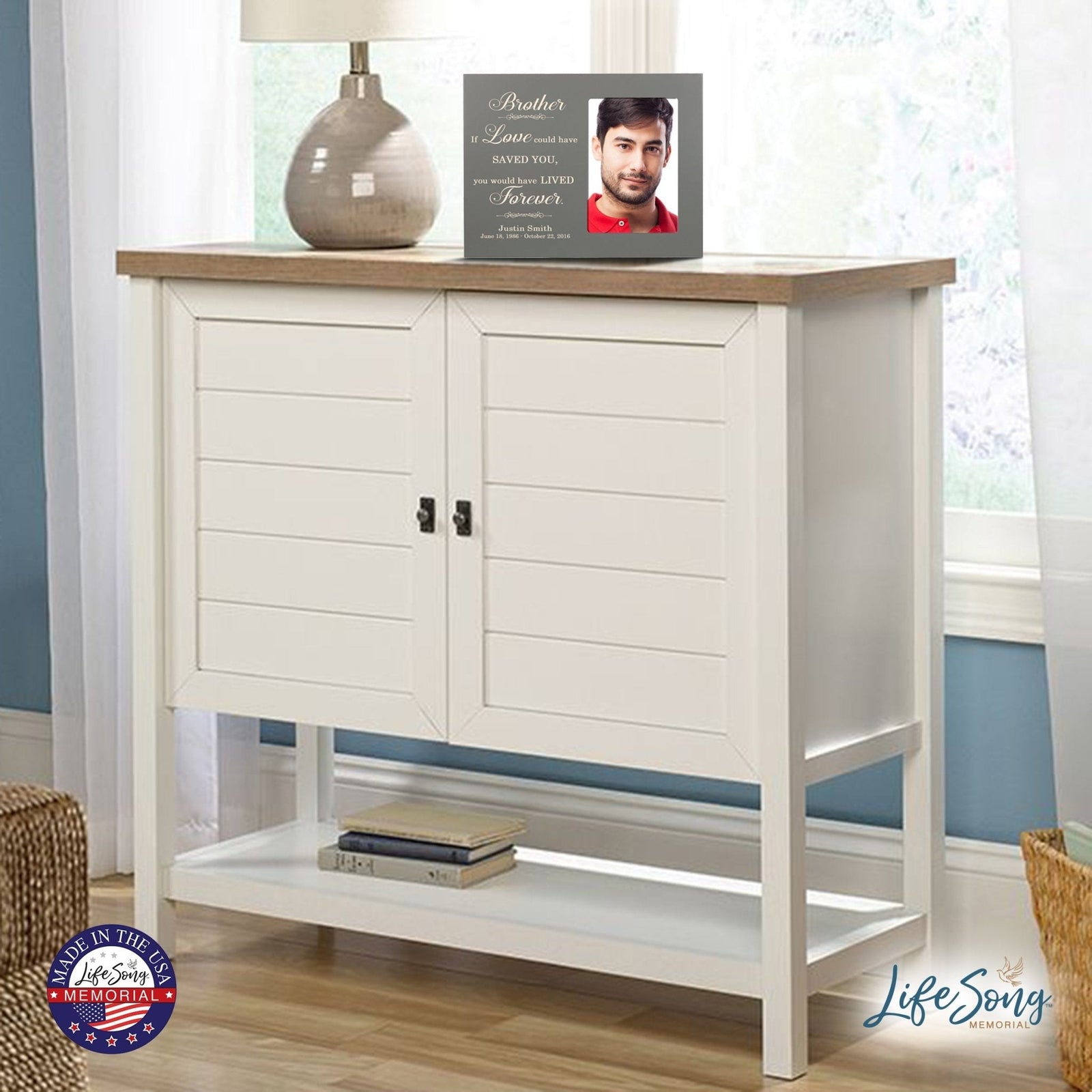 Personalized Horizontal 8x10 Wooden Memorial Picture Frame Holds 4x6 Photo - Brother, If Love Could - LifeSong Milestones