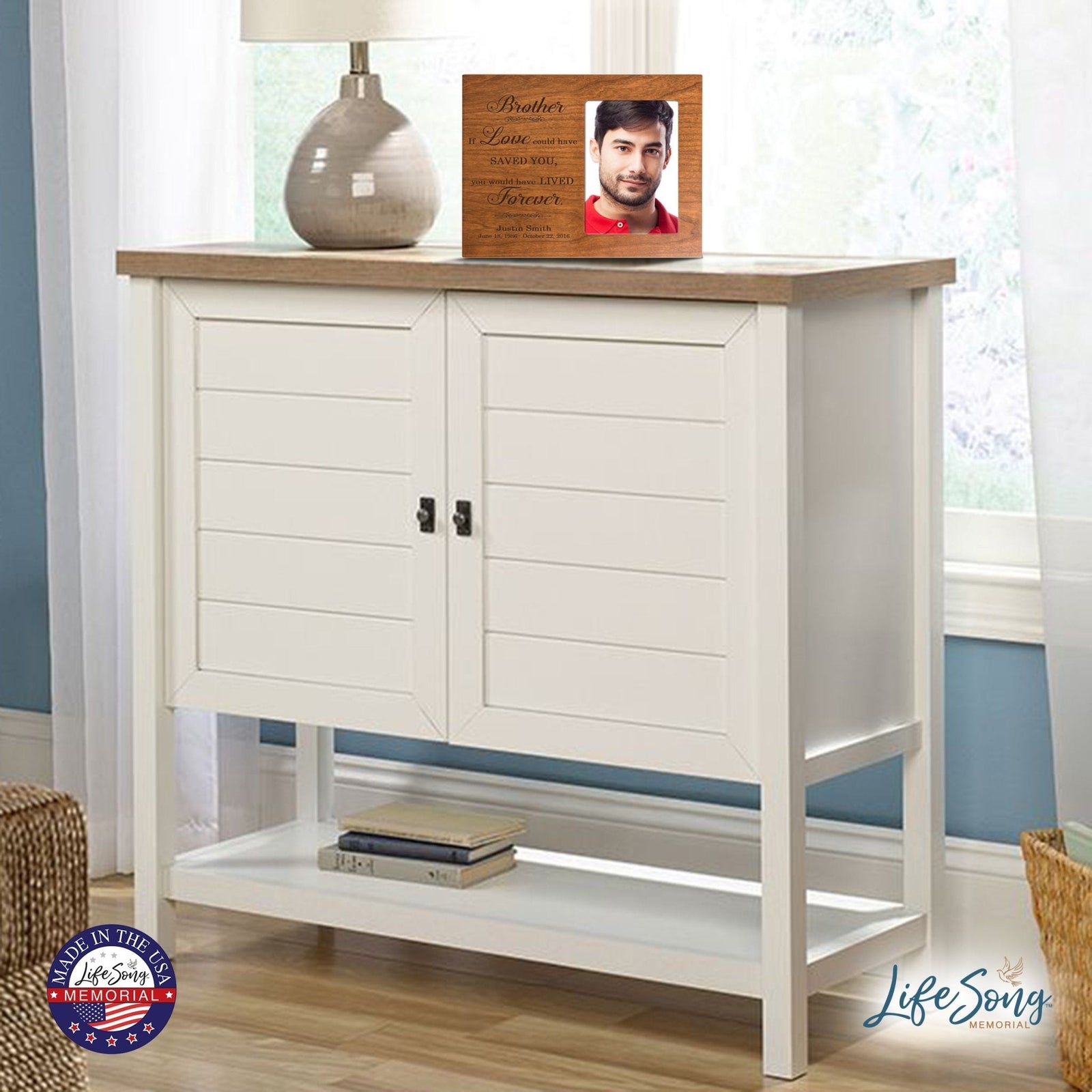 Personalized Horizontal 8x10 Wooden Memorial Picture Frame Holds 4x6 Photo - Brother, If Love Could - LifeSong Milestones