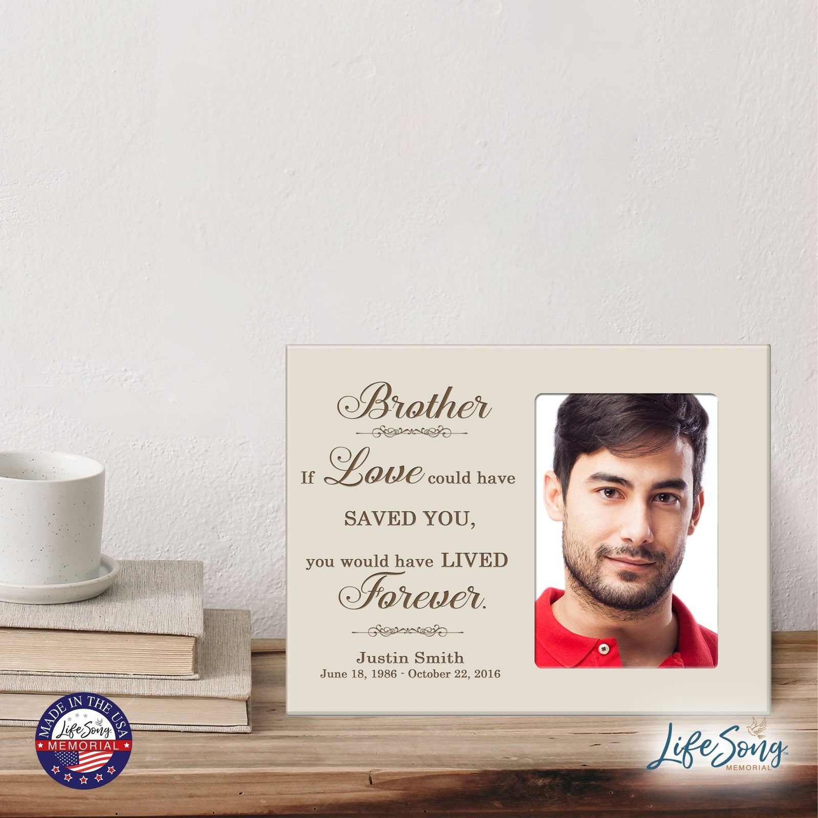 Personalized Horizontal 8x10 Wooden Memorial Picture Frame Holds 4x6 Photo - Brother, If Love Could - LifeSong Milestones
