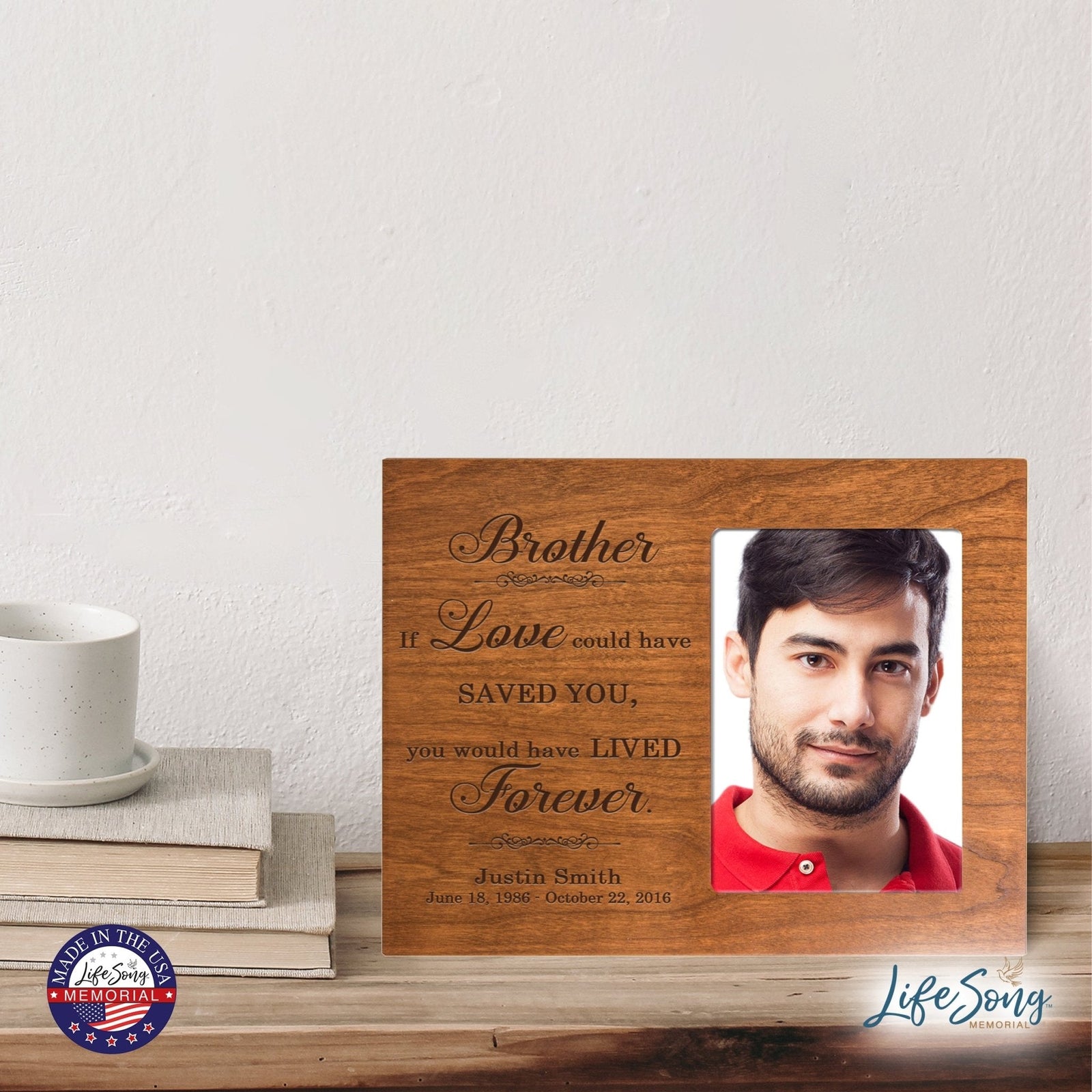 Personalized Horizontal 8x10 Wooden Memorial Picture Frame Holds 4x6 Photo - Brother, If Love Could - LifeSong Milestones
