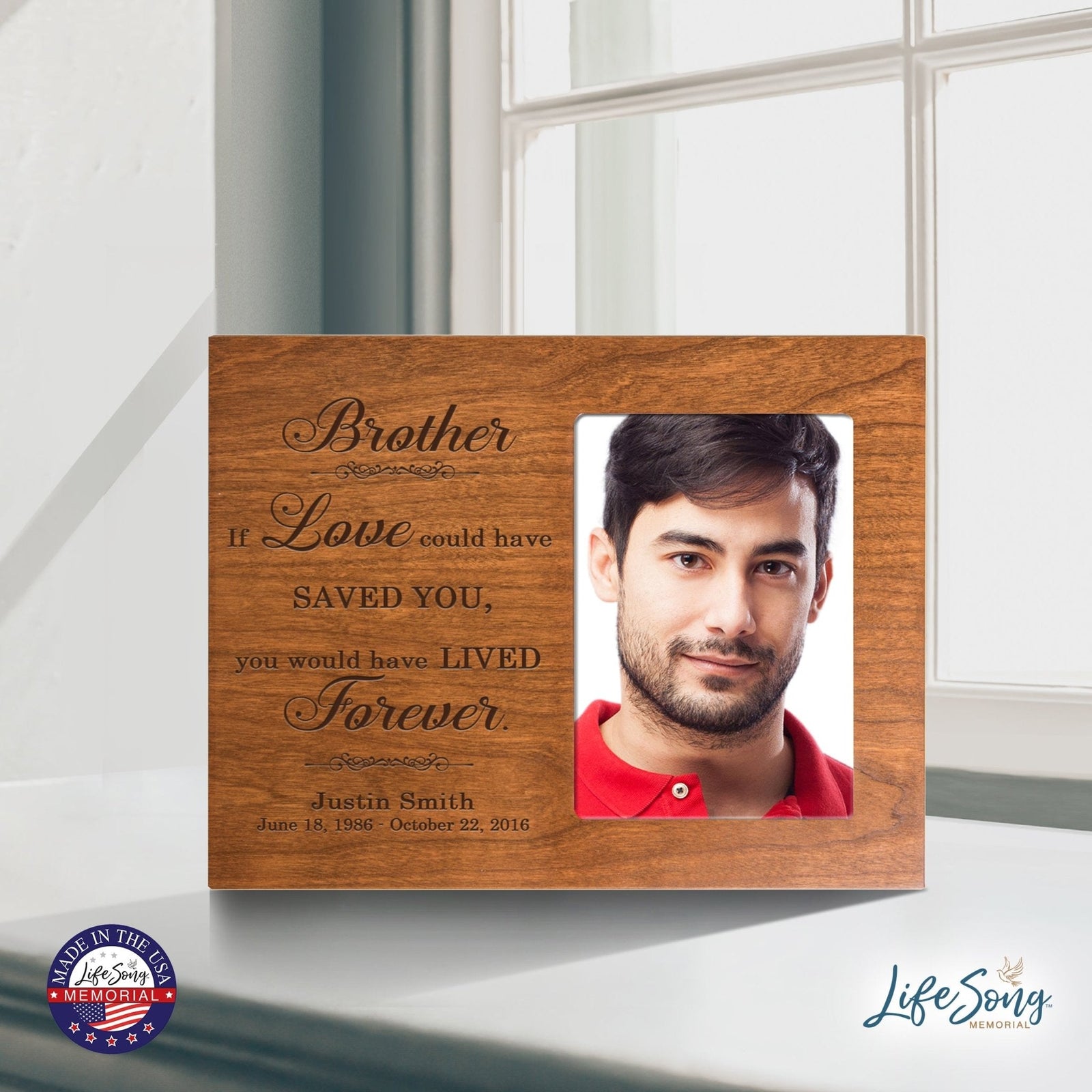 Personalized Horizontal 8x10 Wooden Memorial Picture Frame Holds 4x6 Photo - Brother, If Love Could - LifeSong Milestones