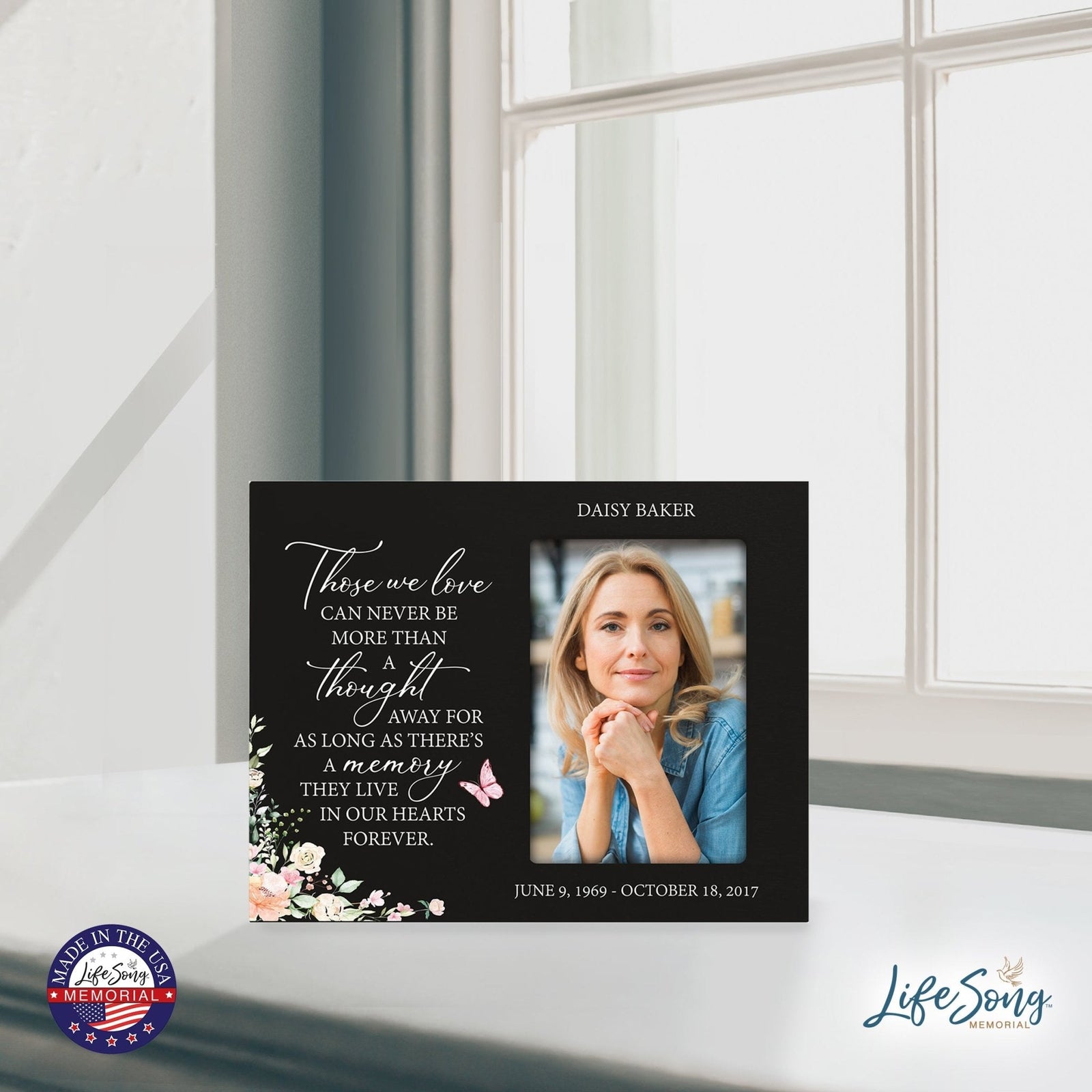 Personalized Horizontal 8x10 Wooden Memorial Picture Frame Holds 4x6 Photo - Those We Love Can Never (Black) - LifeSong Milestones