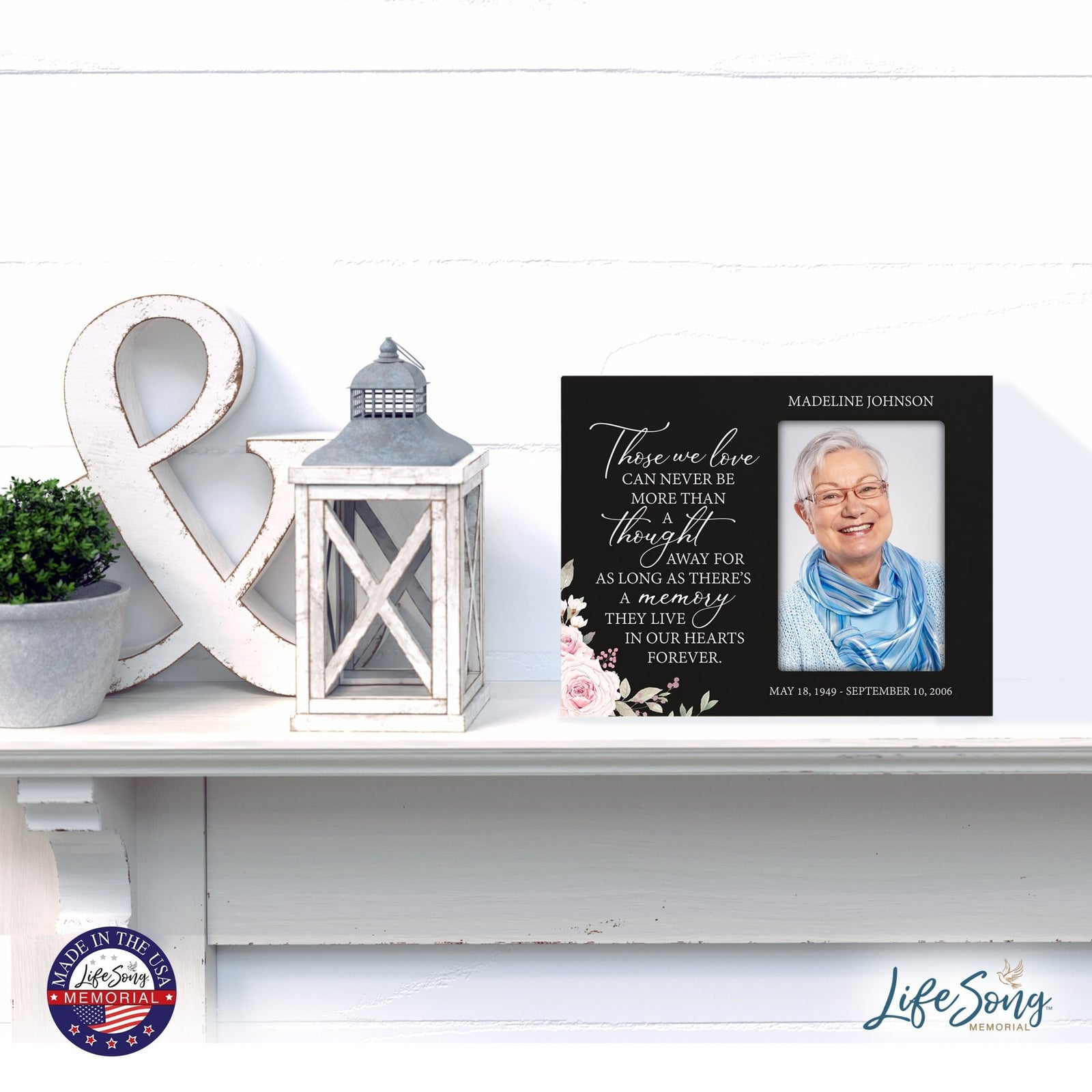 Personalized Horizontal 8x10 Wooden Memorial Picture Frame Holds 4x6 Photo - Those We Love Can Never (Black) - LifeSong Milestones