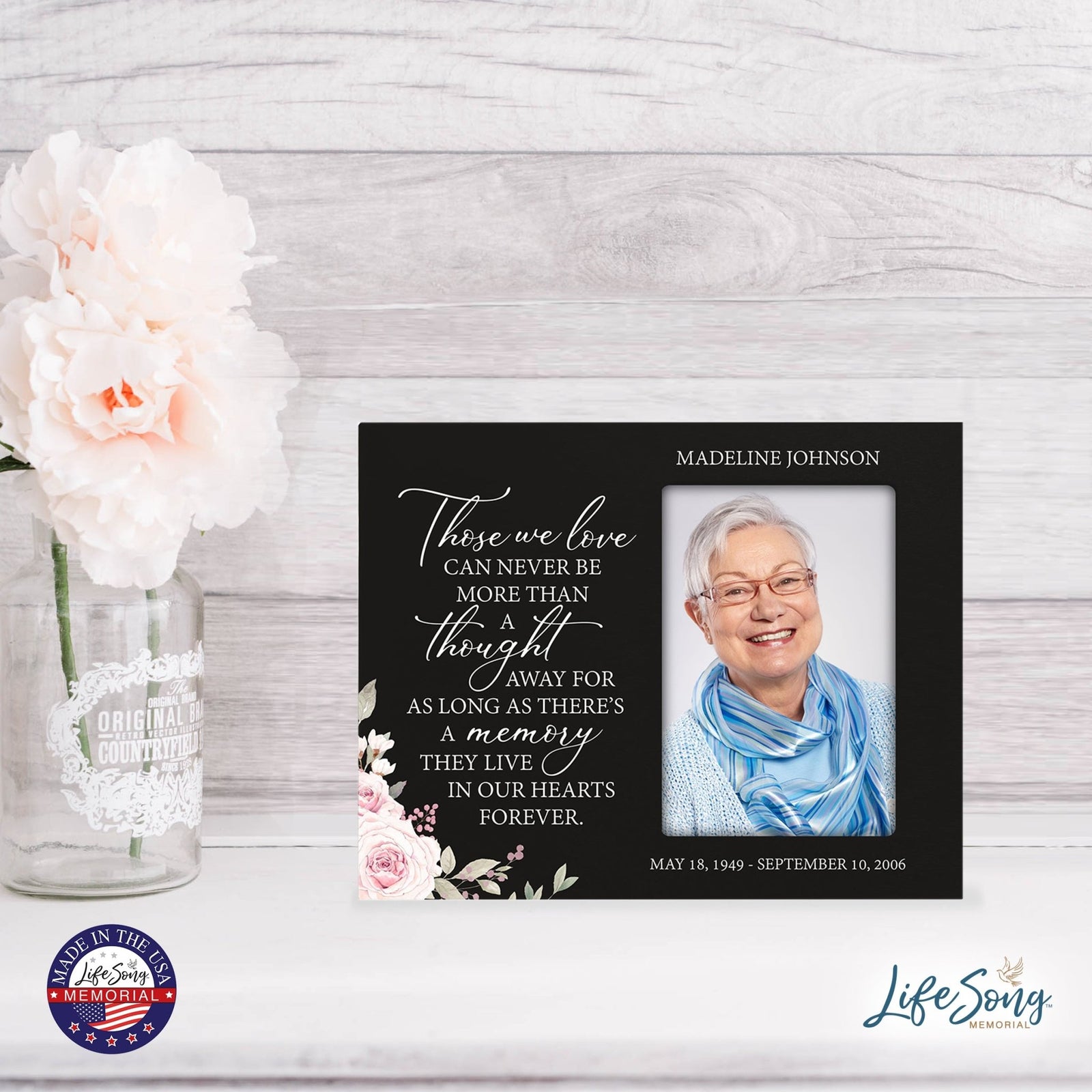 Personalized Horizontal 8x10 Wooden Memorial Picture Frame Holds 4x6 Photo - Those We Love Can Never (Black) - LifeSong Milestones