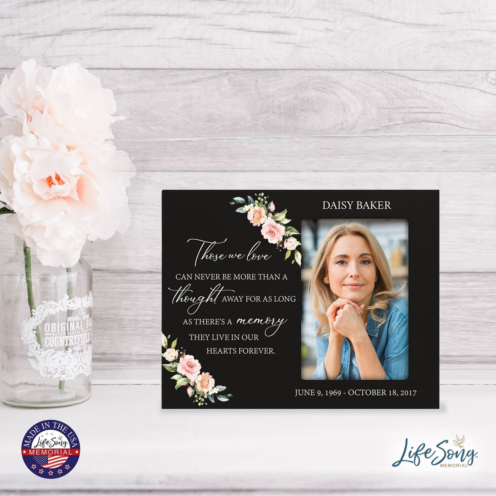 Personalized Horizontal 8x10 Wooden Memorial Picture Frame Holds 4x6 Photo - Those We Love Can Never (Black) - LifeSong Milestones