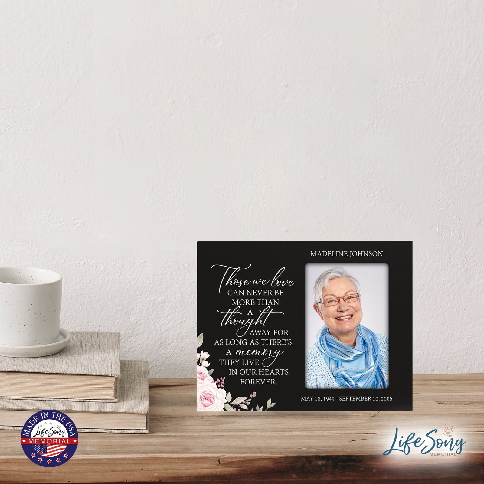 Personalized Horizontal 8x10 Wooden Memorial Picture Frame Holds 4x6 Photo - Those We Love Can Never (Black) - LifeSong Milestones