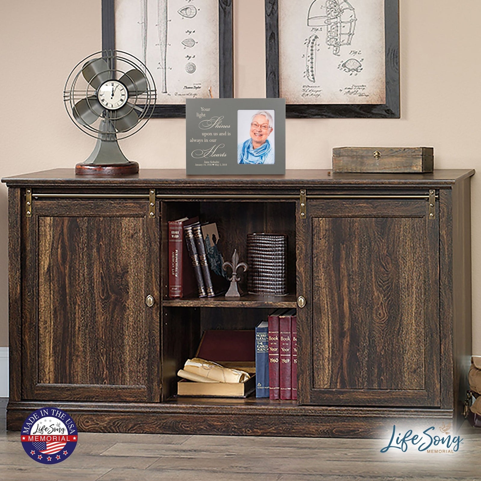 Personalized Horizontal 8x10 Wooden Memorial Picture Frame Holds 4x6 Photo - Your Light Shines - LifeSong Milestones