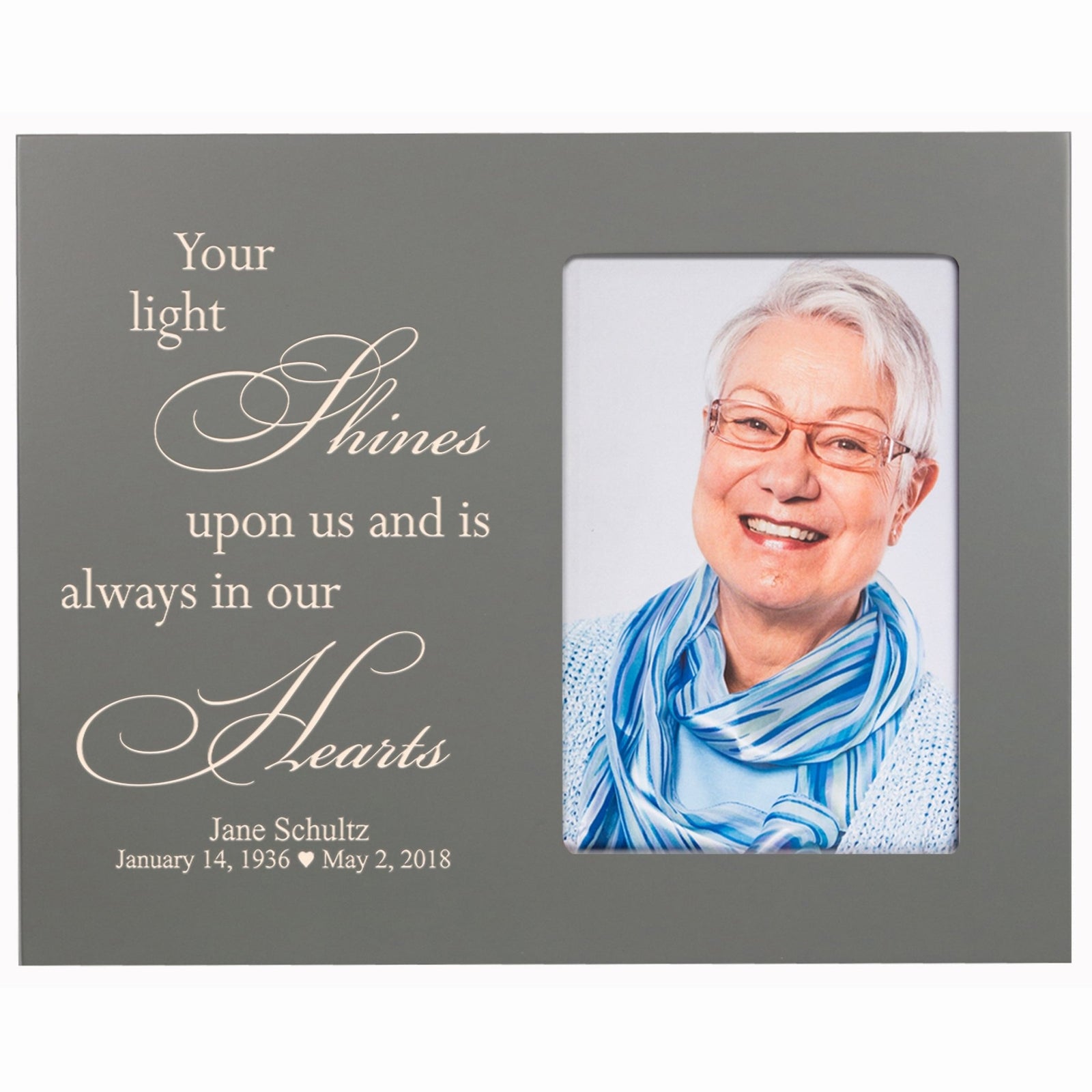 Personalized Horizontal 8x10 Wooden Memorial Picture Frame Holds 4x6 Photo - Your Light Shines - LifeSong Milestones