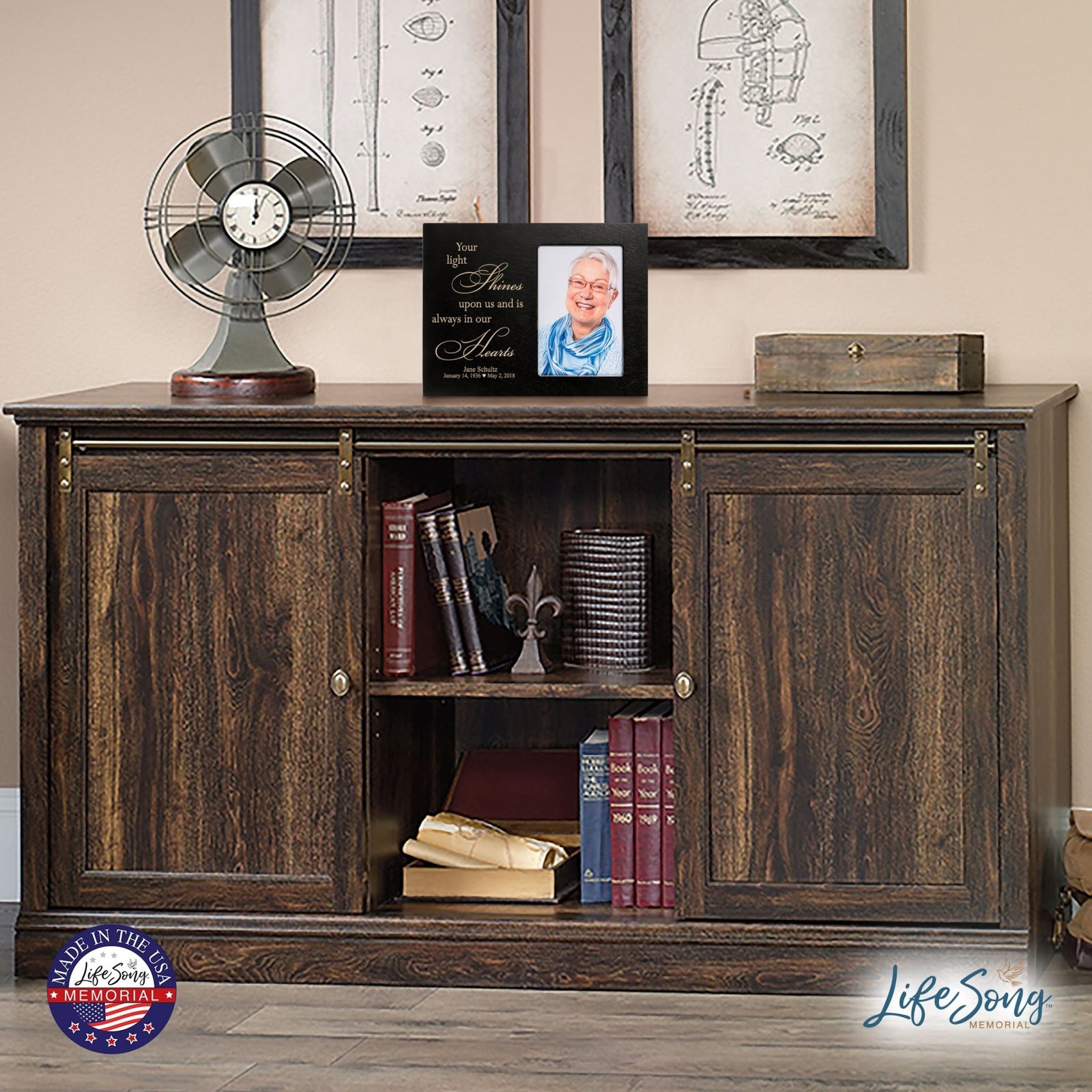 Personalized Horizontal 8x10 Wooden Memorial Picture Frame Holds 4x6 Photo - Your Light Shines - LifeSong Milestones