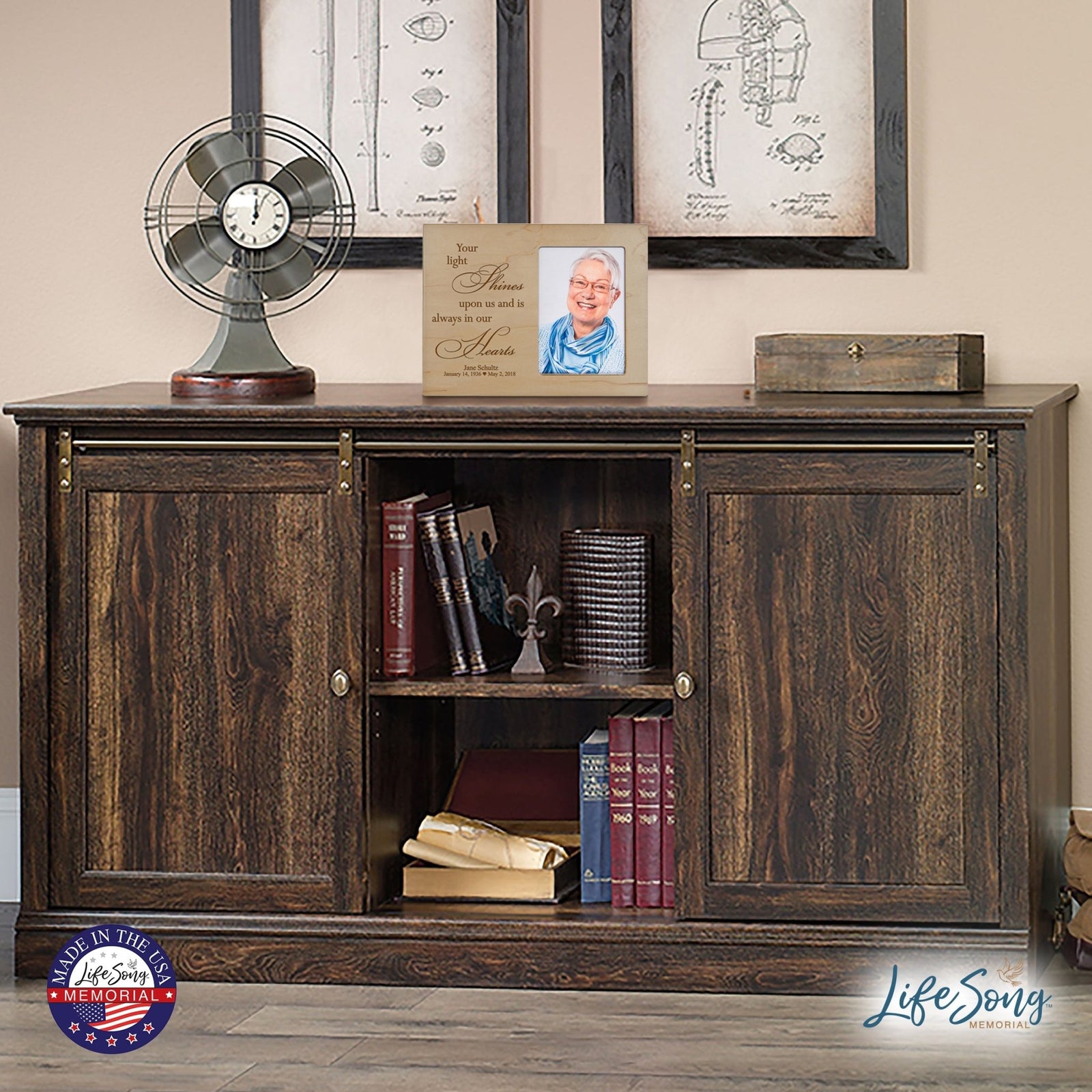 Personalized Horizontal 8x10 Wooden Memorial Picture Frame Holds 4x6 Photo - Your Light Shines - LifeSong Milestones