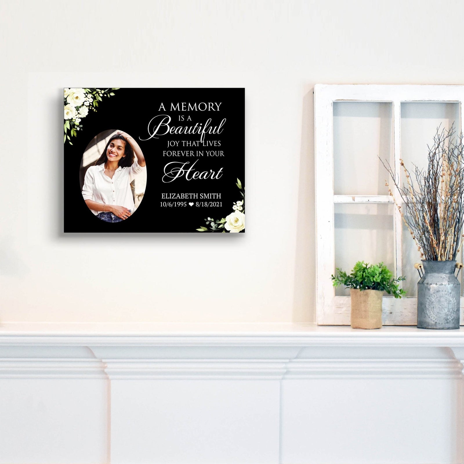 Personalized Human Memorial Black Photo & Inspirational Verse Bereavement Wall Décor & Sympathy Gift Ideas - A Memory Is A Beautiful - LifeSong Milestones
