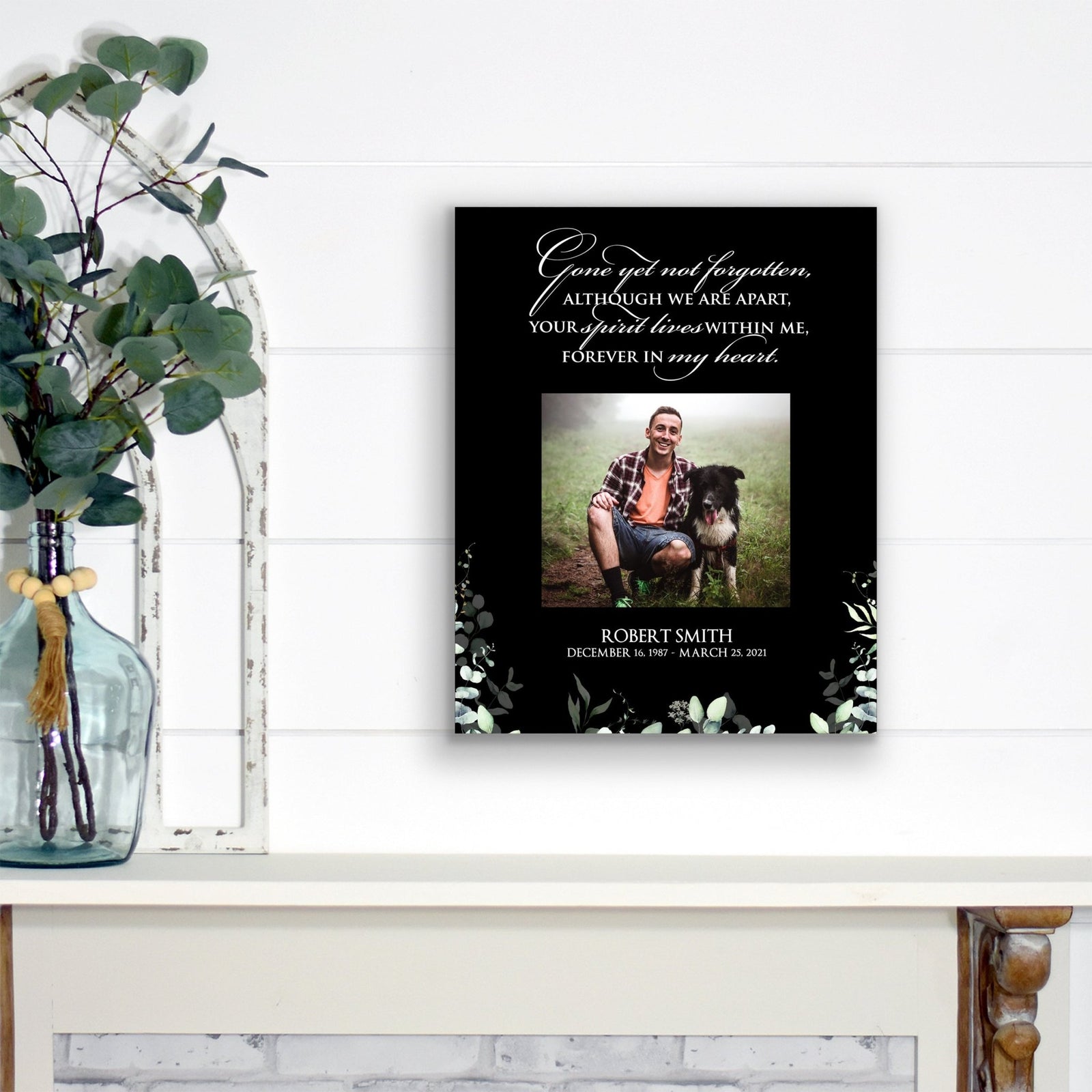 Personalized Human Memorial Black Photo & Inspirational Verse Bereavement Wall Décor & Sympathy Gift Ideas - Gone Yet Not Forgotten - LifeSong Milestones