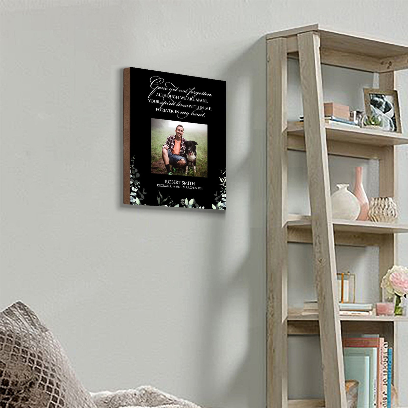 Personalized Human Memorial Black Photo & Inspirational Verse Bereavement Wall Décor & Sympathy Gift Ideas - Gone Yet Not Forgotten - LifeSong Milestones