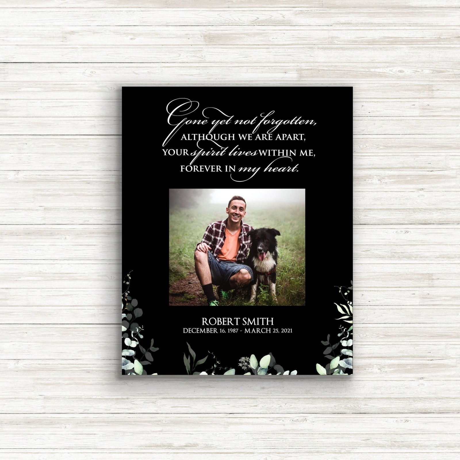 Personalized Human Memorial Black Photo & Inspirational Verse Bereavement Wall Décor & Sympathy Gift Ideas - Gone Yet Not Forgotten - LifeSong Milestones