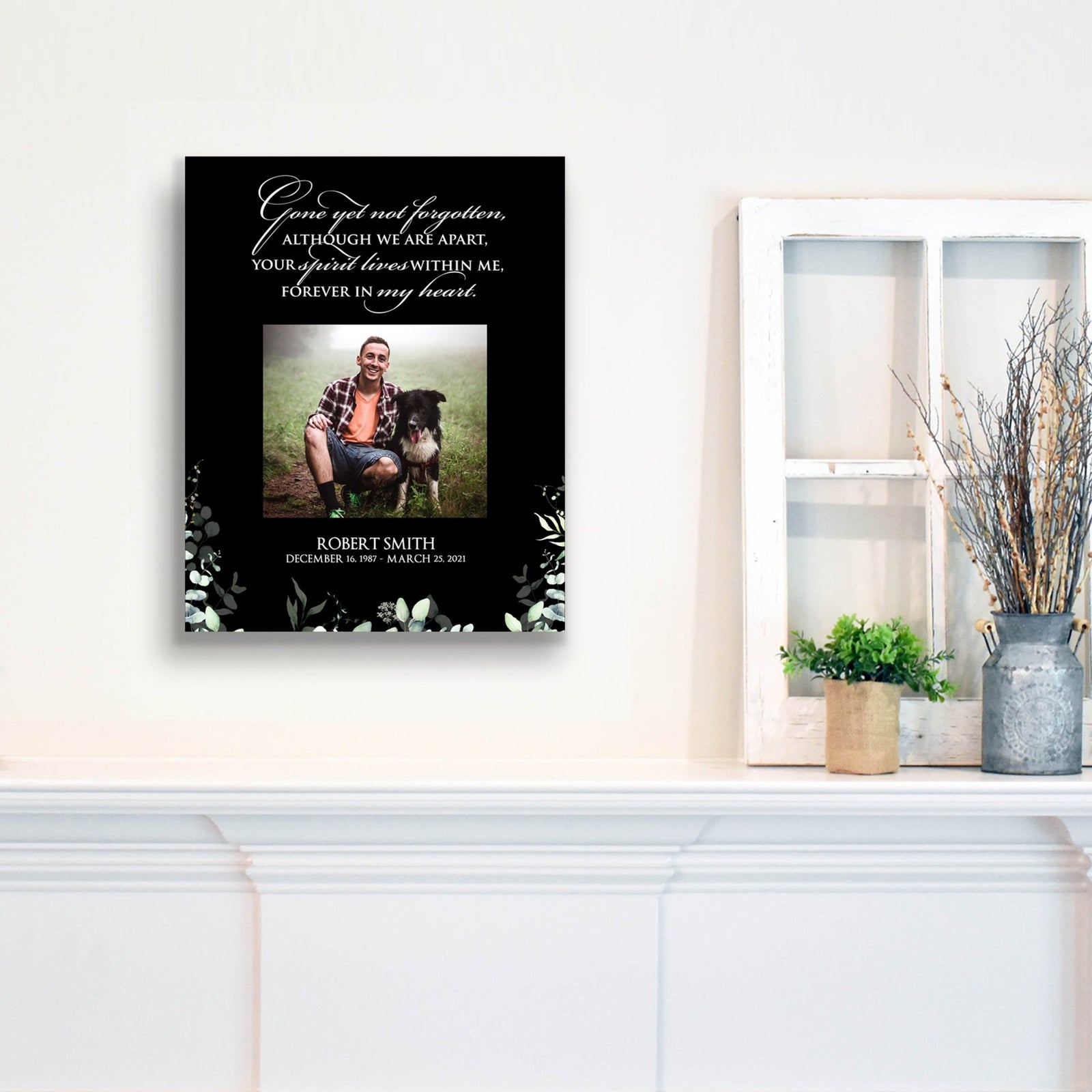 Personalized Human Memorial Black Photo & Inspirational Verse Bereavement Wall Décor & Sympathy Gift Ideas - Gone Yet Not Forgotten - LifeSong Milestones