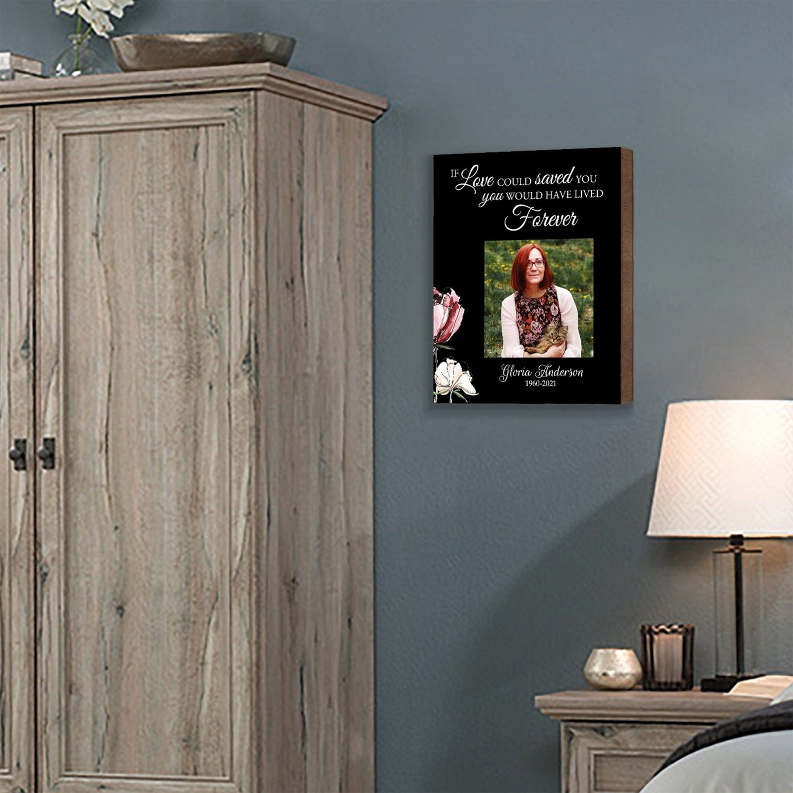 Personalized Human Memorial Black Photo & Inspirational Verse Bereavement Wall Décor & Sympathy Gift Ideas - If Love Could Saved - LifeSong Milestones