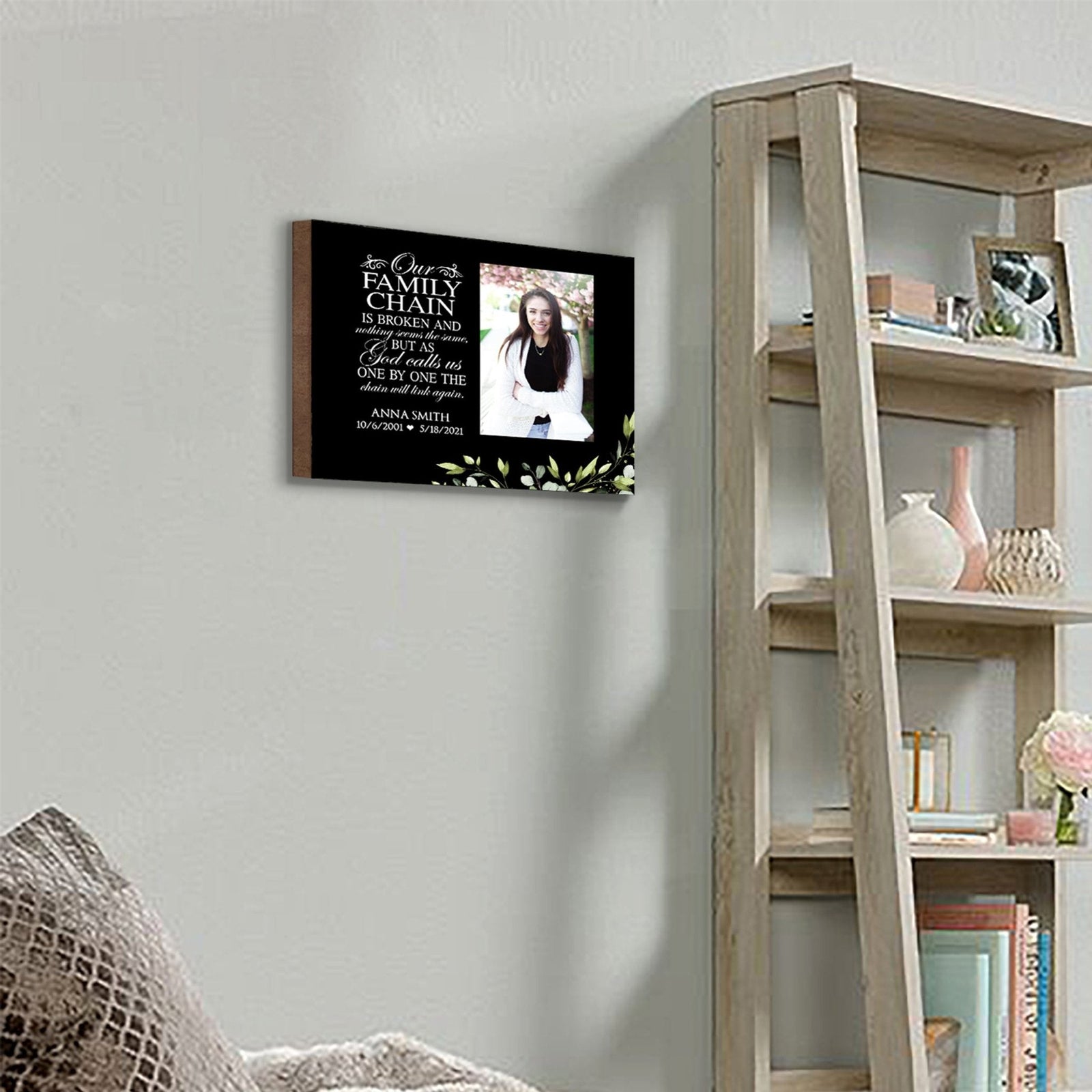 Personalized Human Memorial Black Photo & Inspirational Verse Bereavement Wall Décor & Sympathy Gift Ideas - Our Family Chain - LifeSong Milestones
