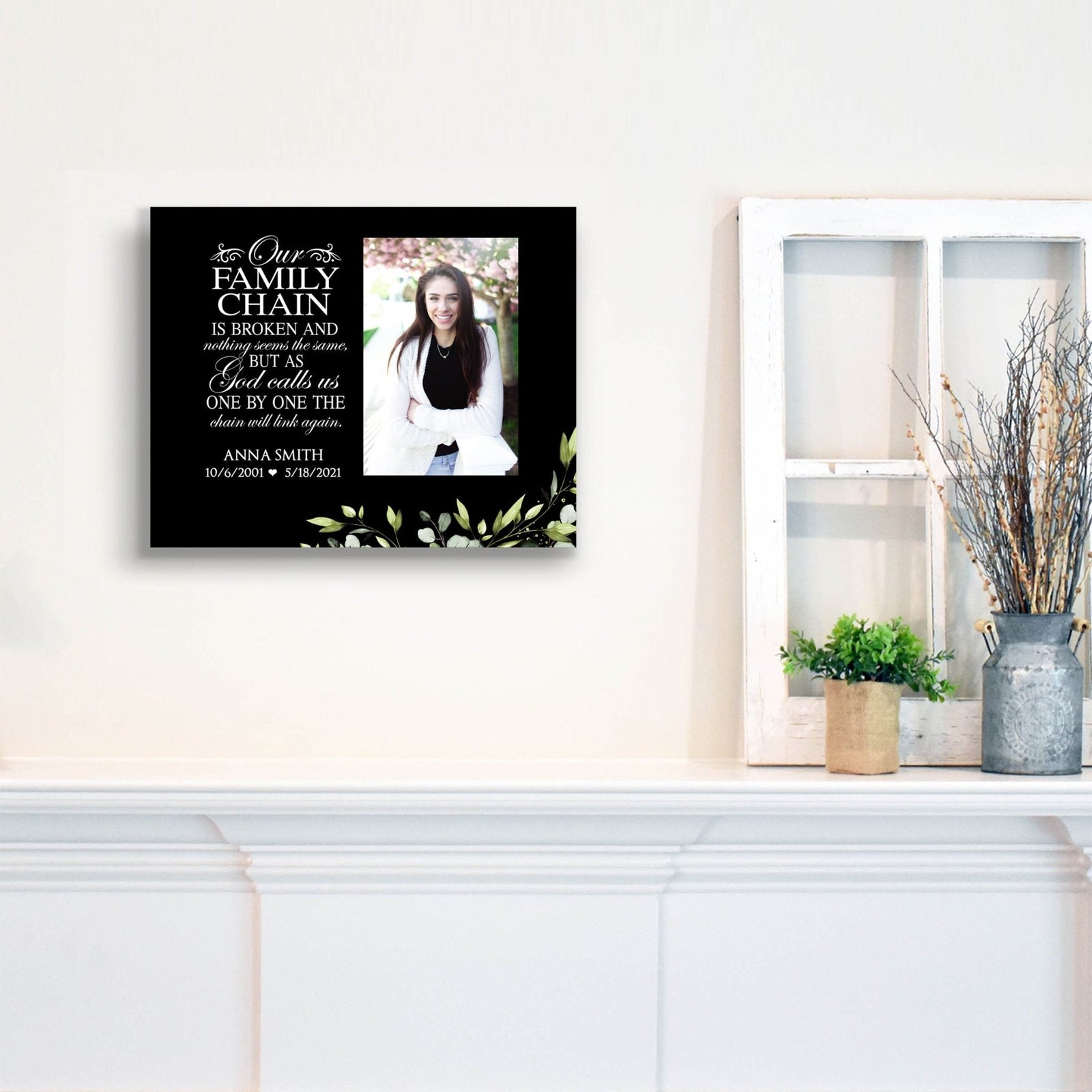 Personalized Human Memorial Black Photo & Inspirational Verse Bereavement Wall Décor & Sympathy Gift Ideas - Our Family Chain - LifeSong Milestones