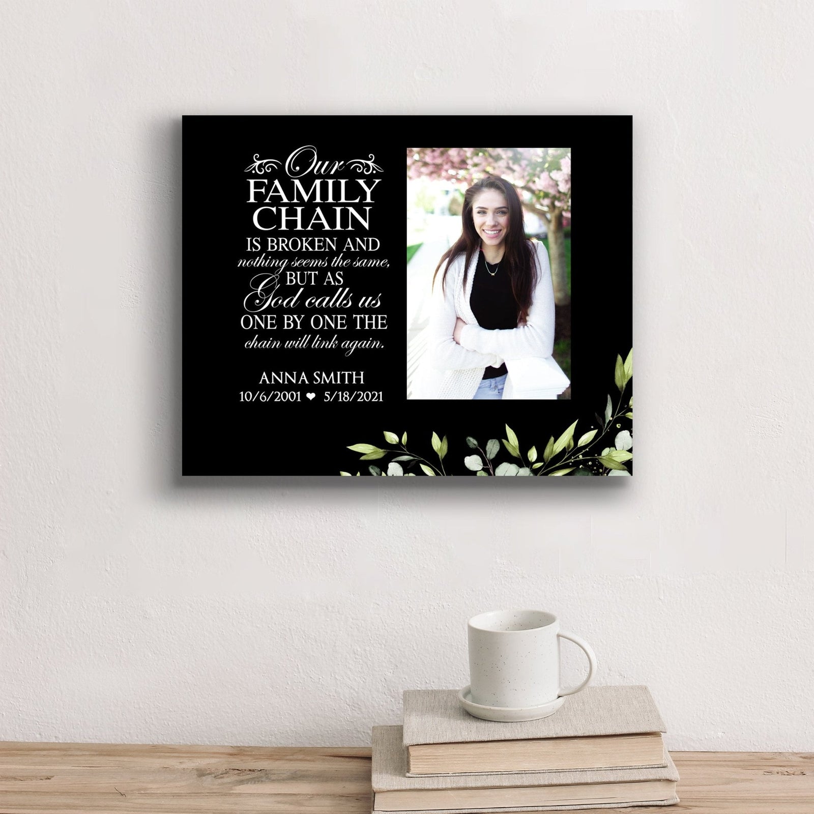 Personalized Human Memorial Black Photo & Inspirational Verse Bereavement Wall Décor & Sympathy Gift Ideas - Our Family Chain - LifeSong Milestones