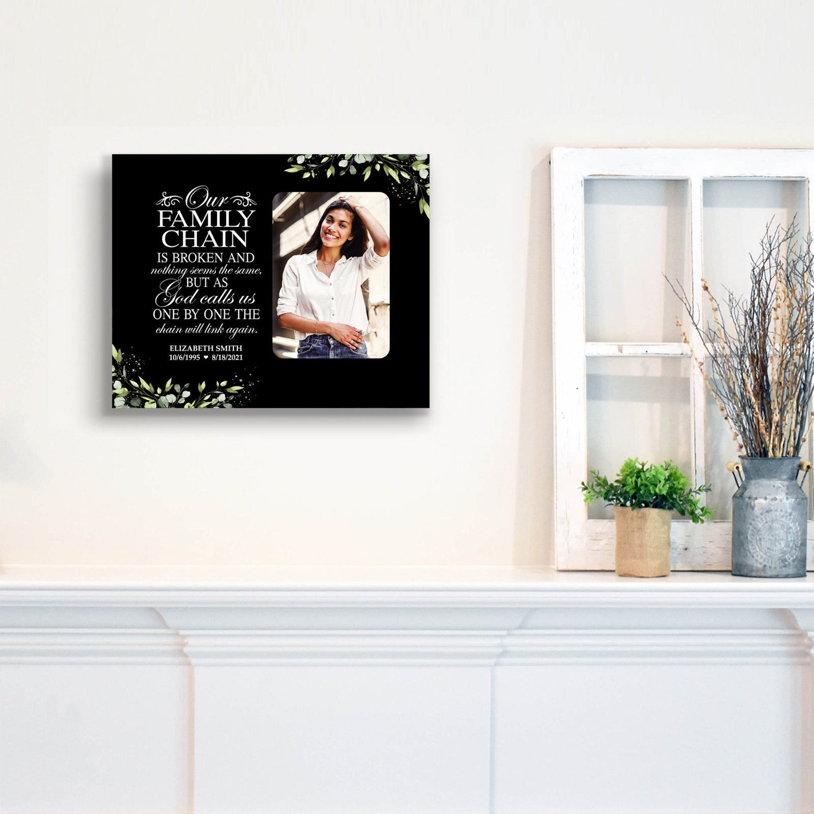 Personalized Human Memorial Black Photo & Inspirational Verse Bereavement Wall Décor & Sympathy Gift Ideas - Our Family Chain - LifeSong Milestones