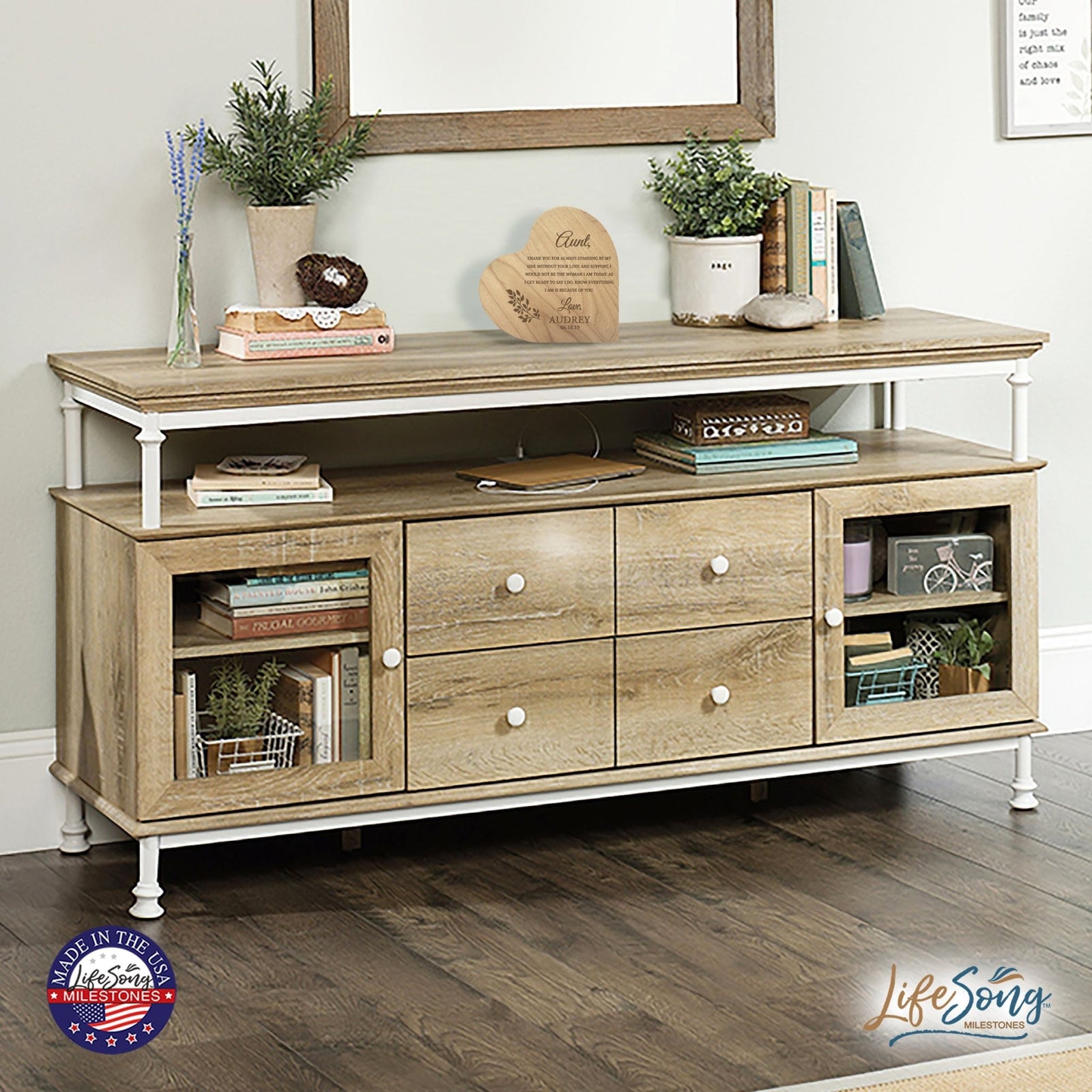 Personalized Inspirational Aunt’s Love Solid Wood Heart Decoration 5x5.25 - Thank You For - LifeSong Milestones