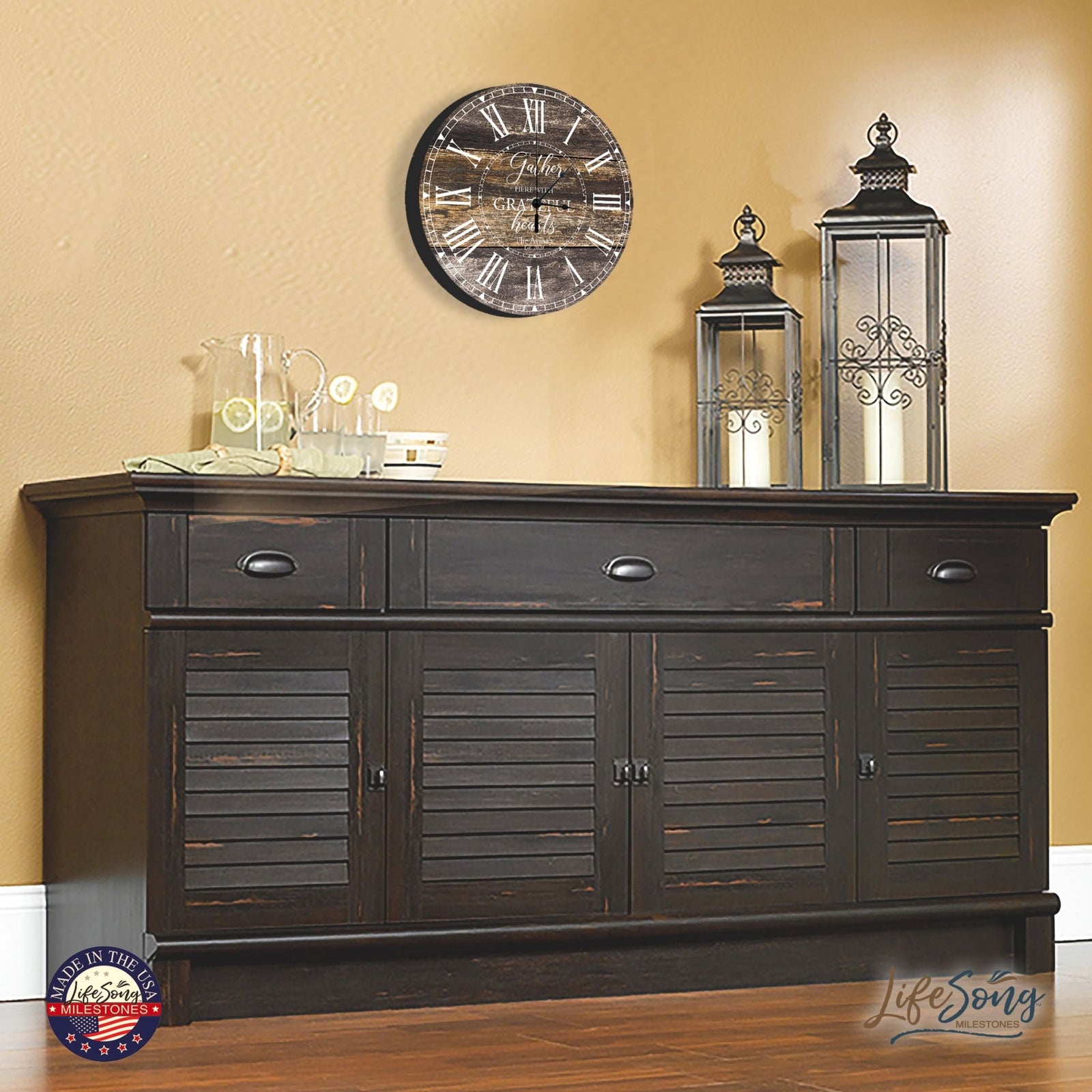 Personalized Inspirational Everyday Home and Family Wall Clock 12 x 12 x 0.125-(Gather Here) - LifeSong Milestones