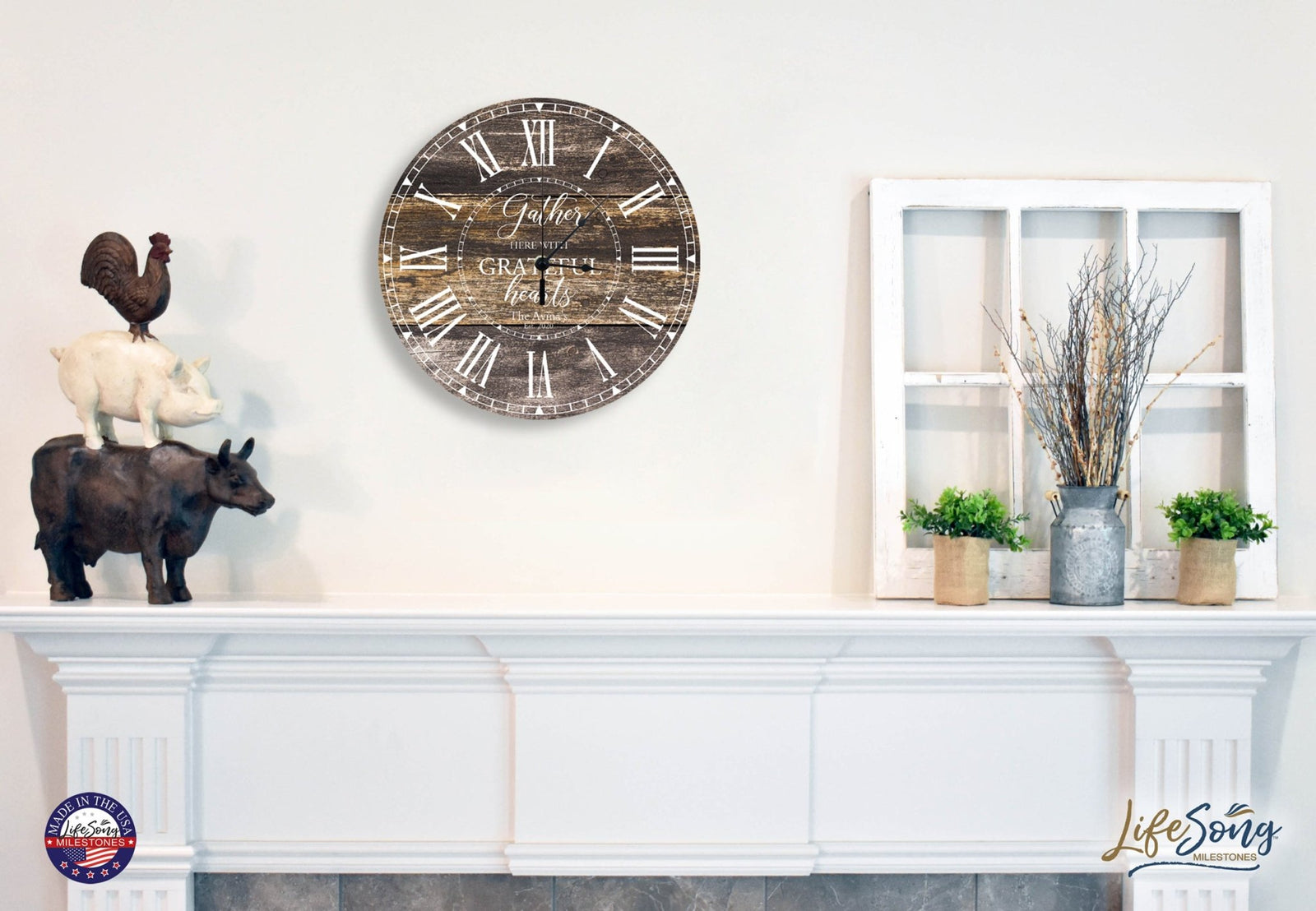 Personalized Inspirational Everyday Home and Family Wall Clock 12 x 12 x 0.125-(Gather Here) - LifeSong Milestones
