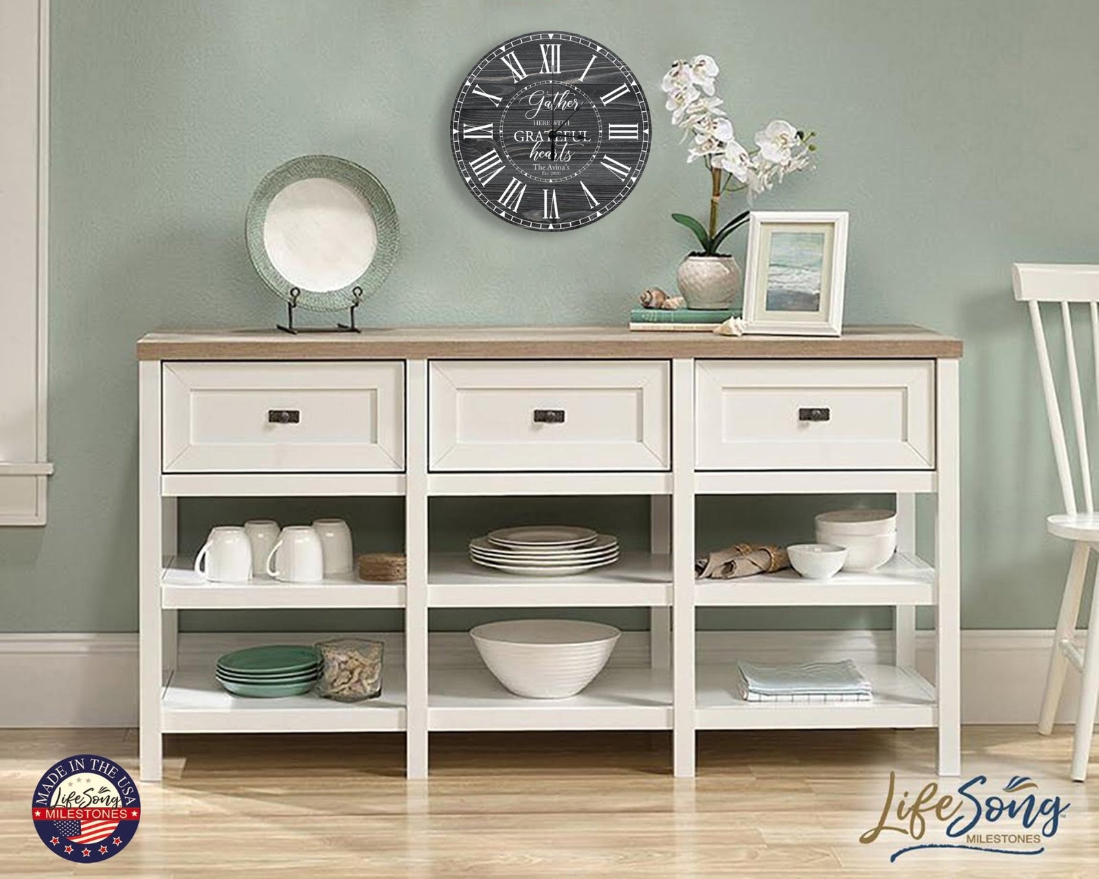 Personalized Inspirational Everyday Home and Family Wall Clock 12 x 12 x 0.125-(Gather Here) - LifeSong Milestones
